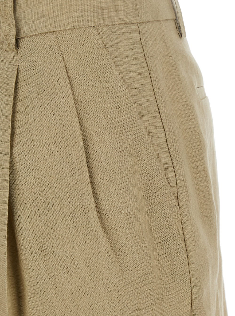 Shop Semicouture Beige Shorts With Belt Loops And Button Closure In Linen Woman
