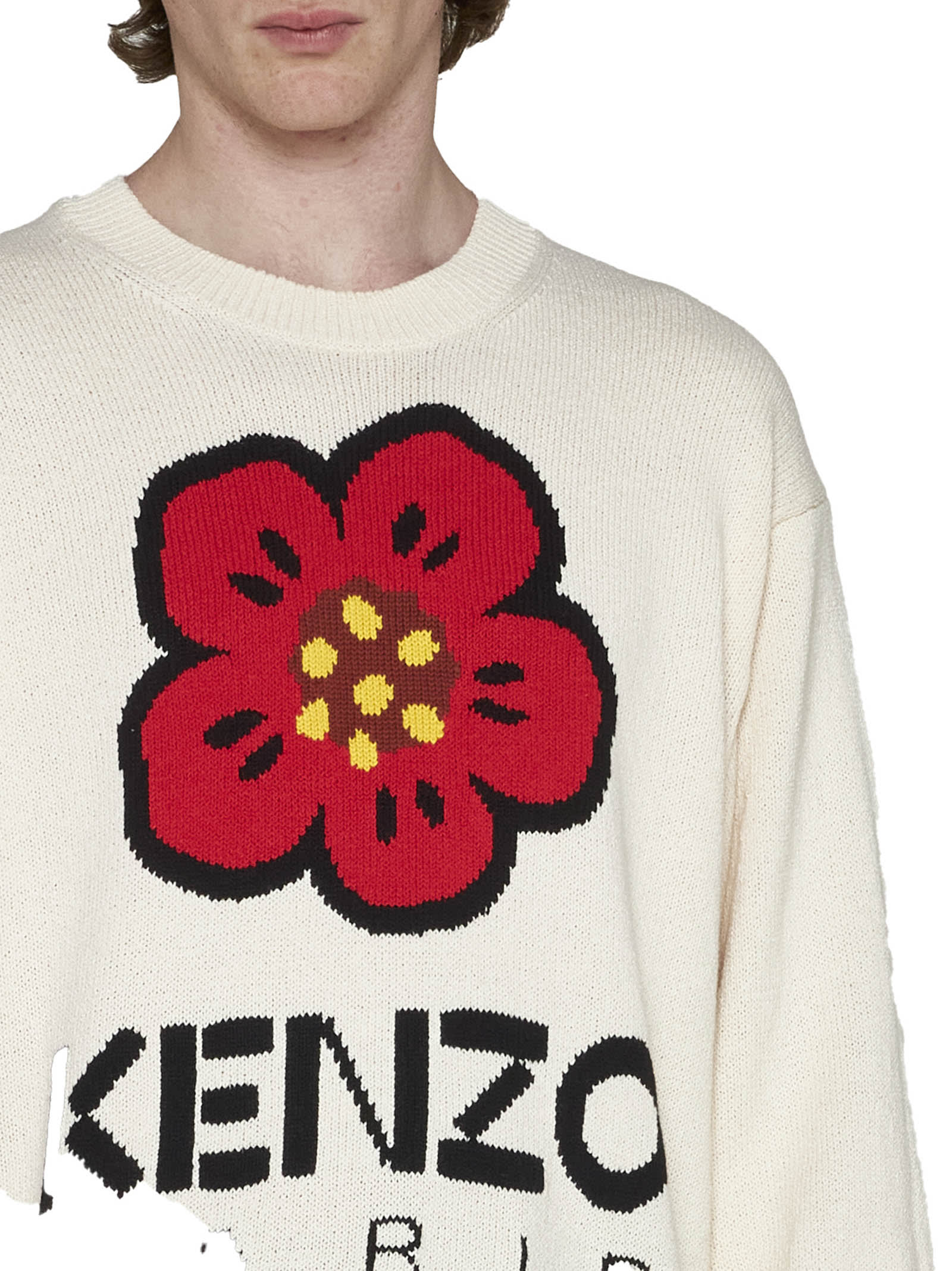 Kenzo Grey Crewneck Printed Sweatshirt In Cream