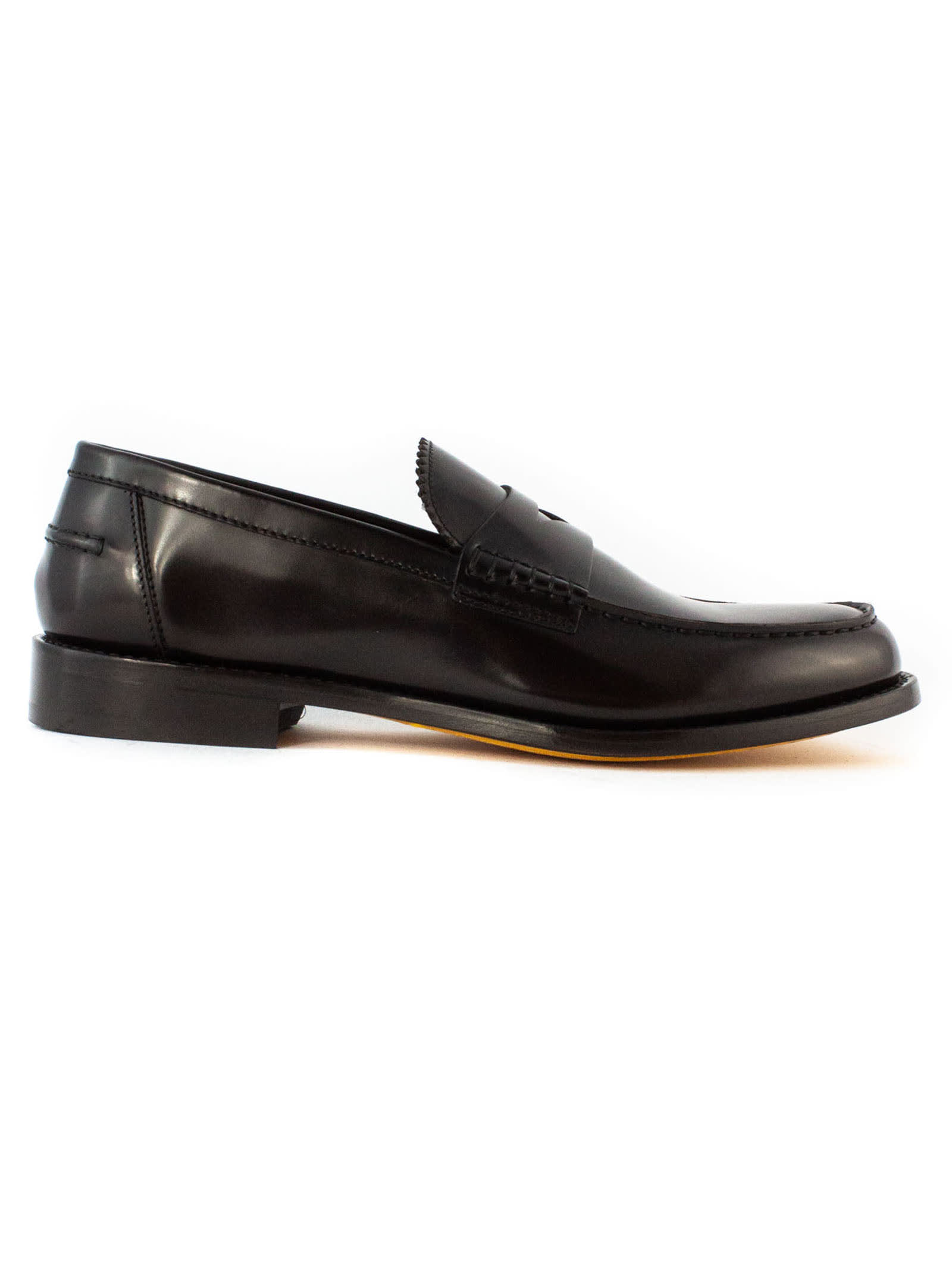 Shop Doucal's Loafer In Black Leather In Marrone