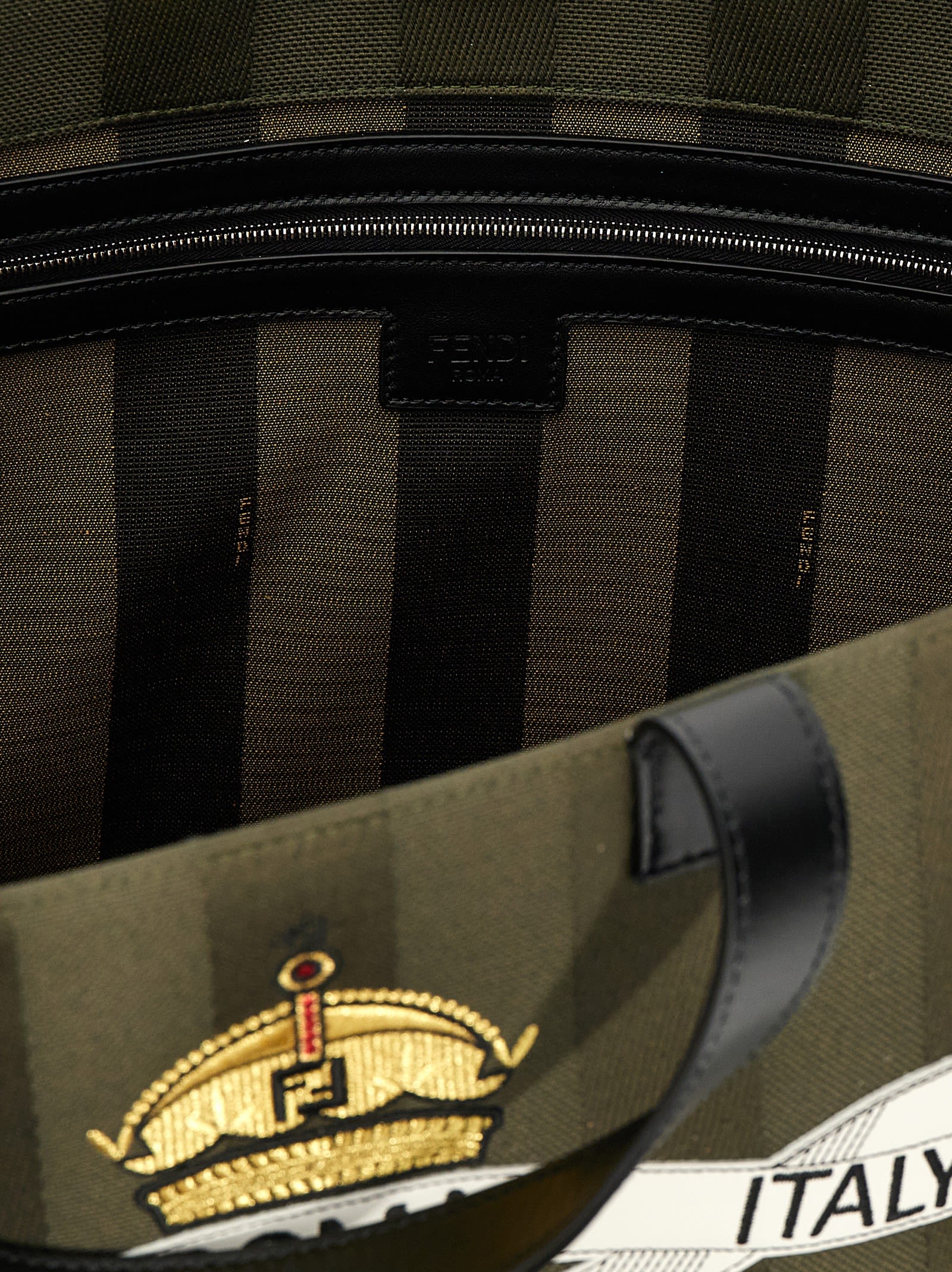 Fendi Structured Tote Bag With Detachable Strap And Top Handles In Green
