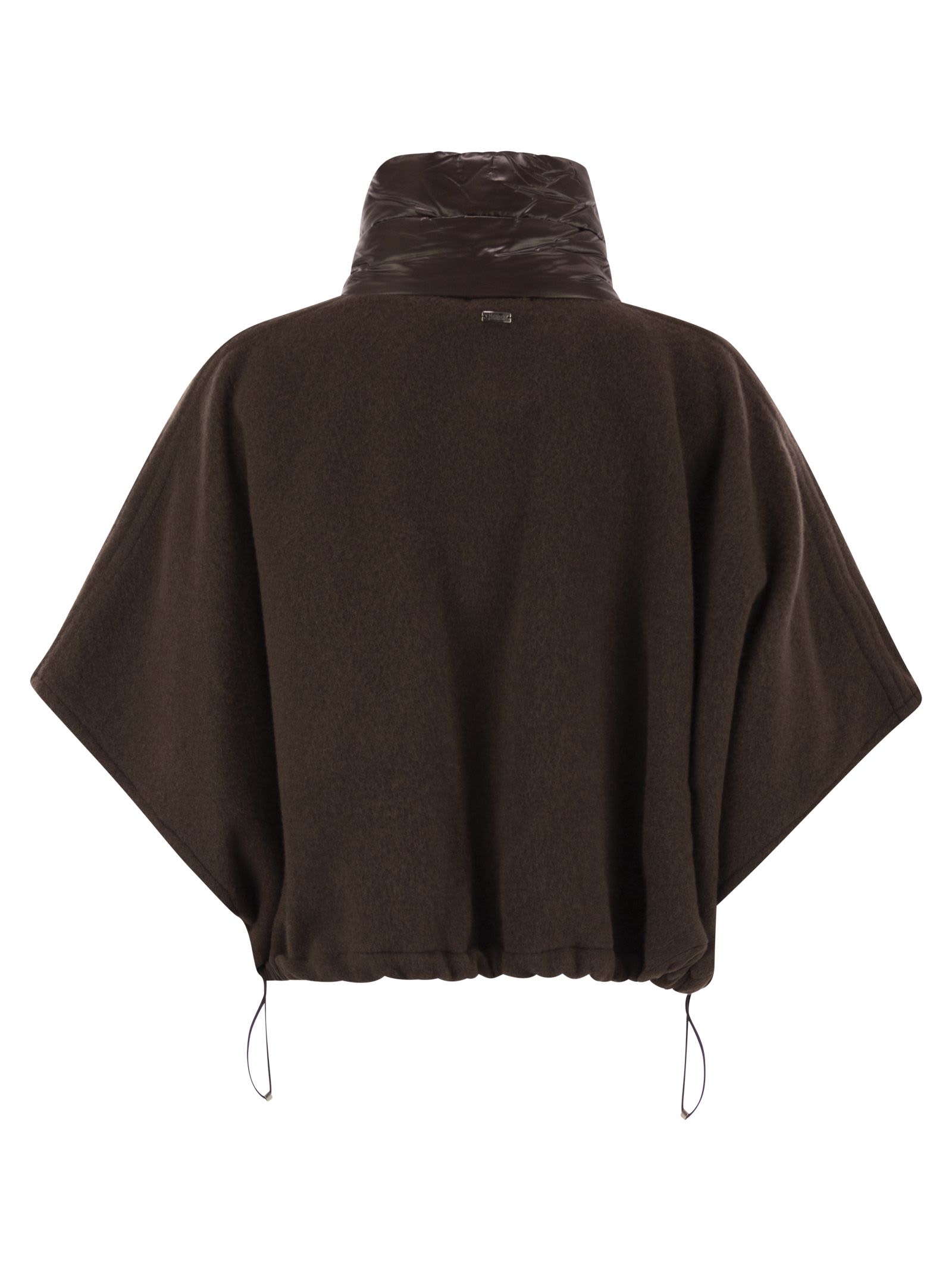 Herno Resort Poncho In Wool And Cashemre With Ultralight Nylon Details In Brown