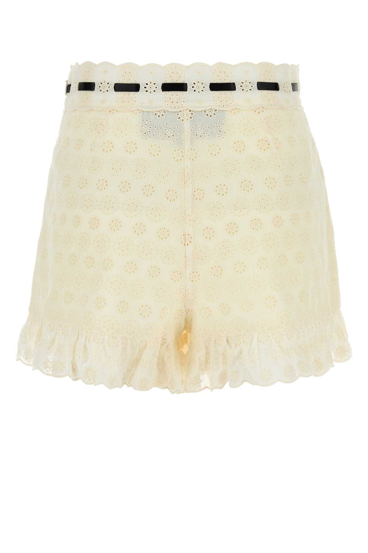 Valentino Lace Shorts With Bow And Scalloped Hem In Neutral