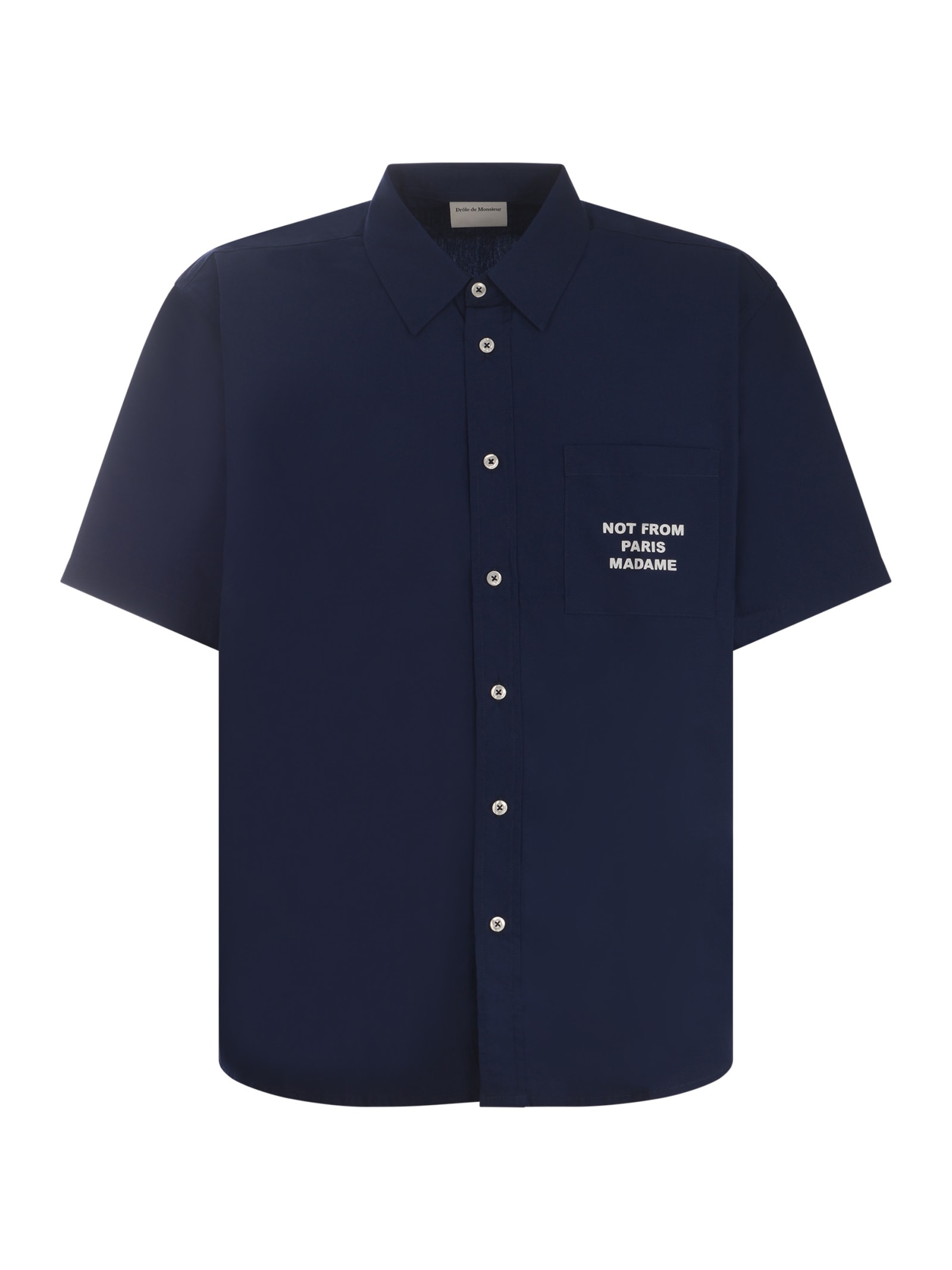 Shop Drôle De Monsieur Shirt Drole De Monsierur Slogan In Cotton Poplin In Blu