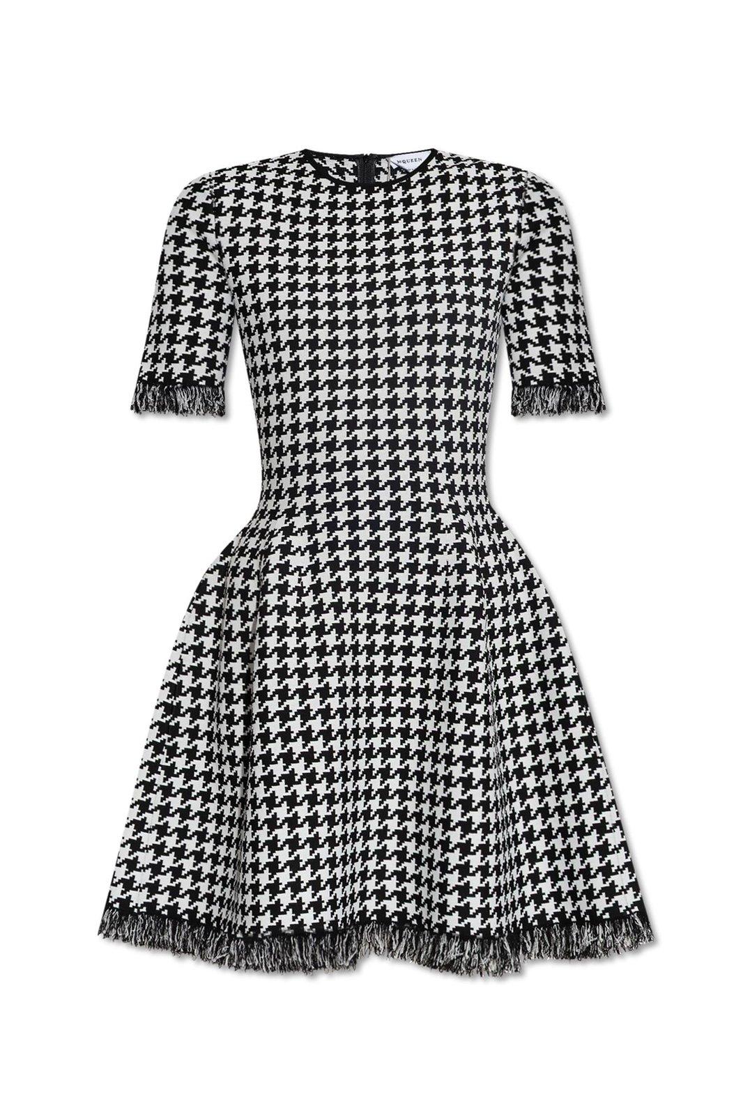 Houndstooth Frayed-edge Mini Dress