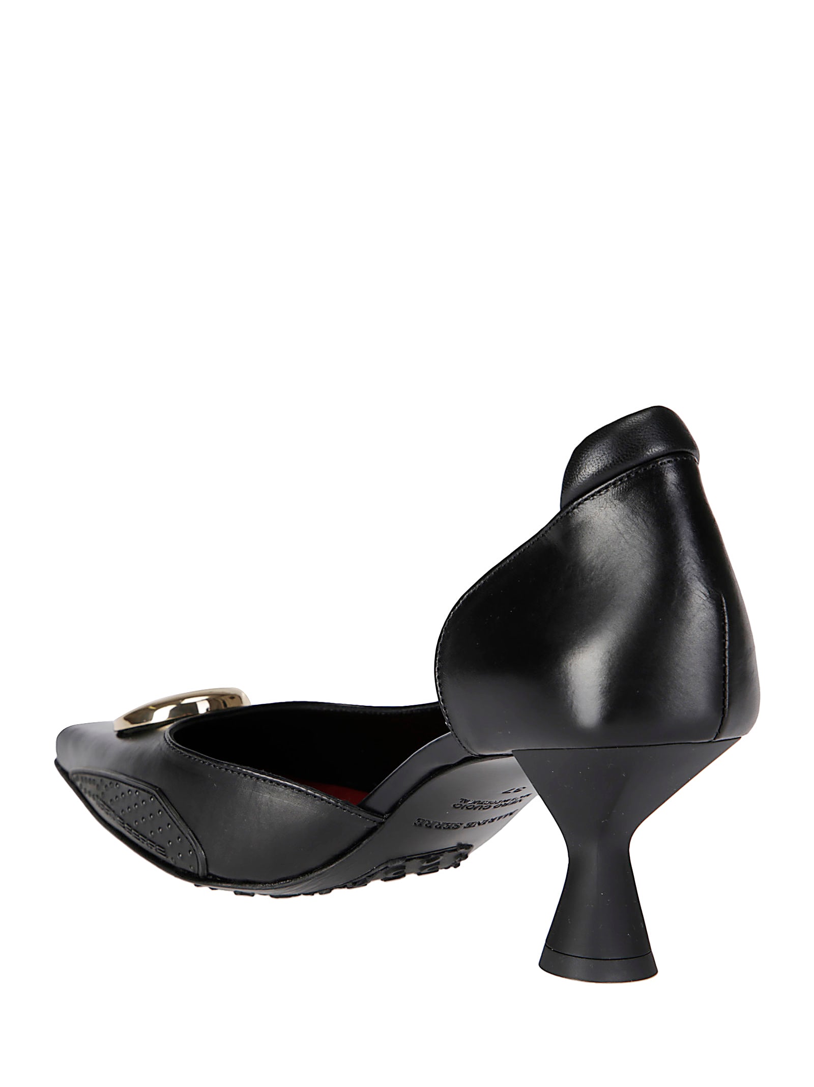 Marine Serre Black Slip-on Shoe With Gold Logo Plaque