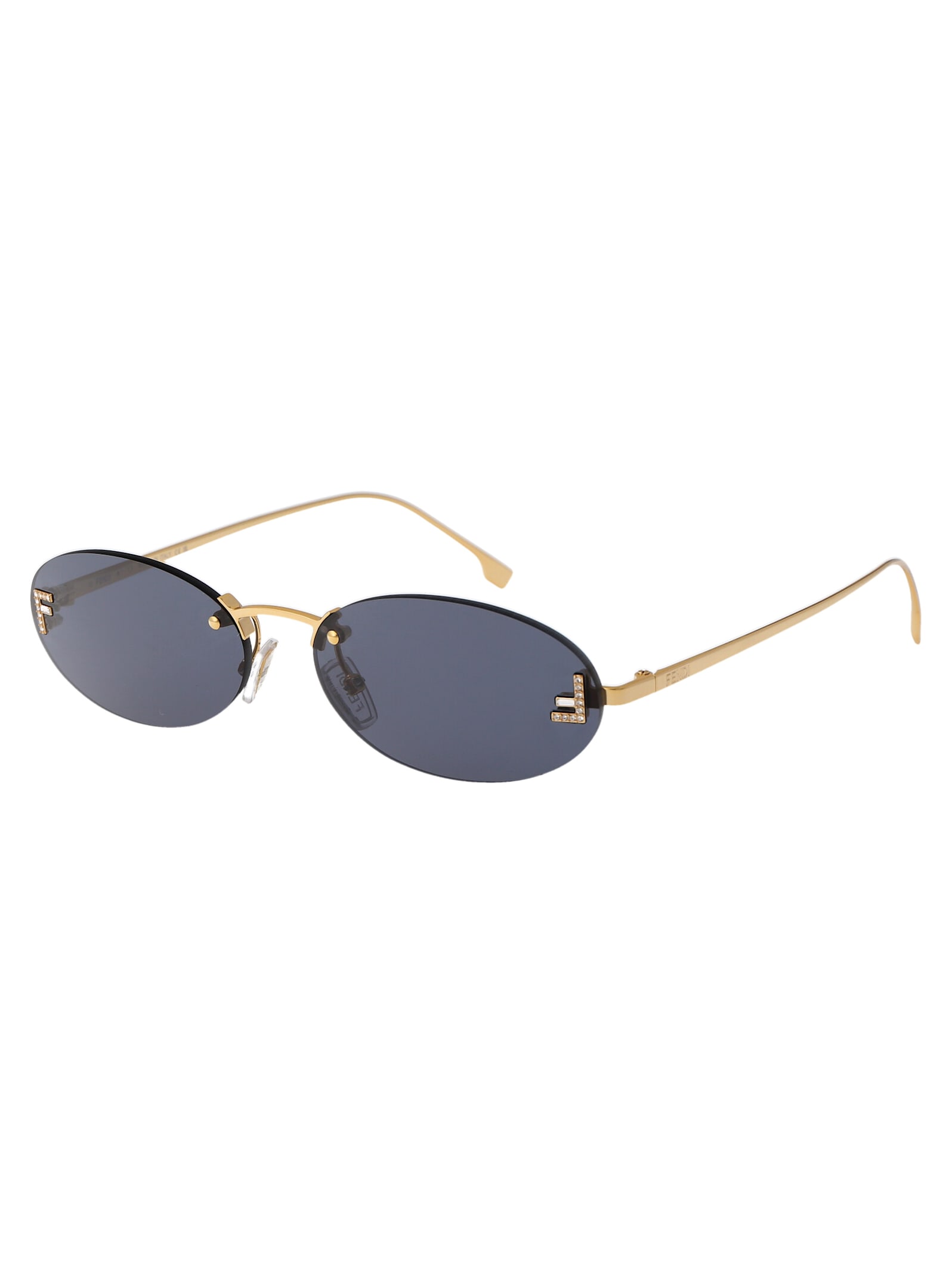 Shop Fendi First Crystal Sunglasses In 30v Shiny Endura Gold / Blue