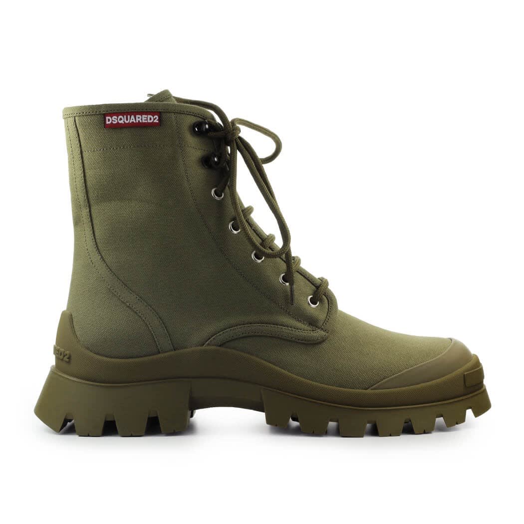 Dsquared2 Tank Combat Military Green Canvas Combat Boot