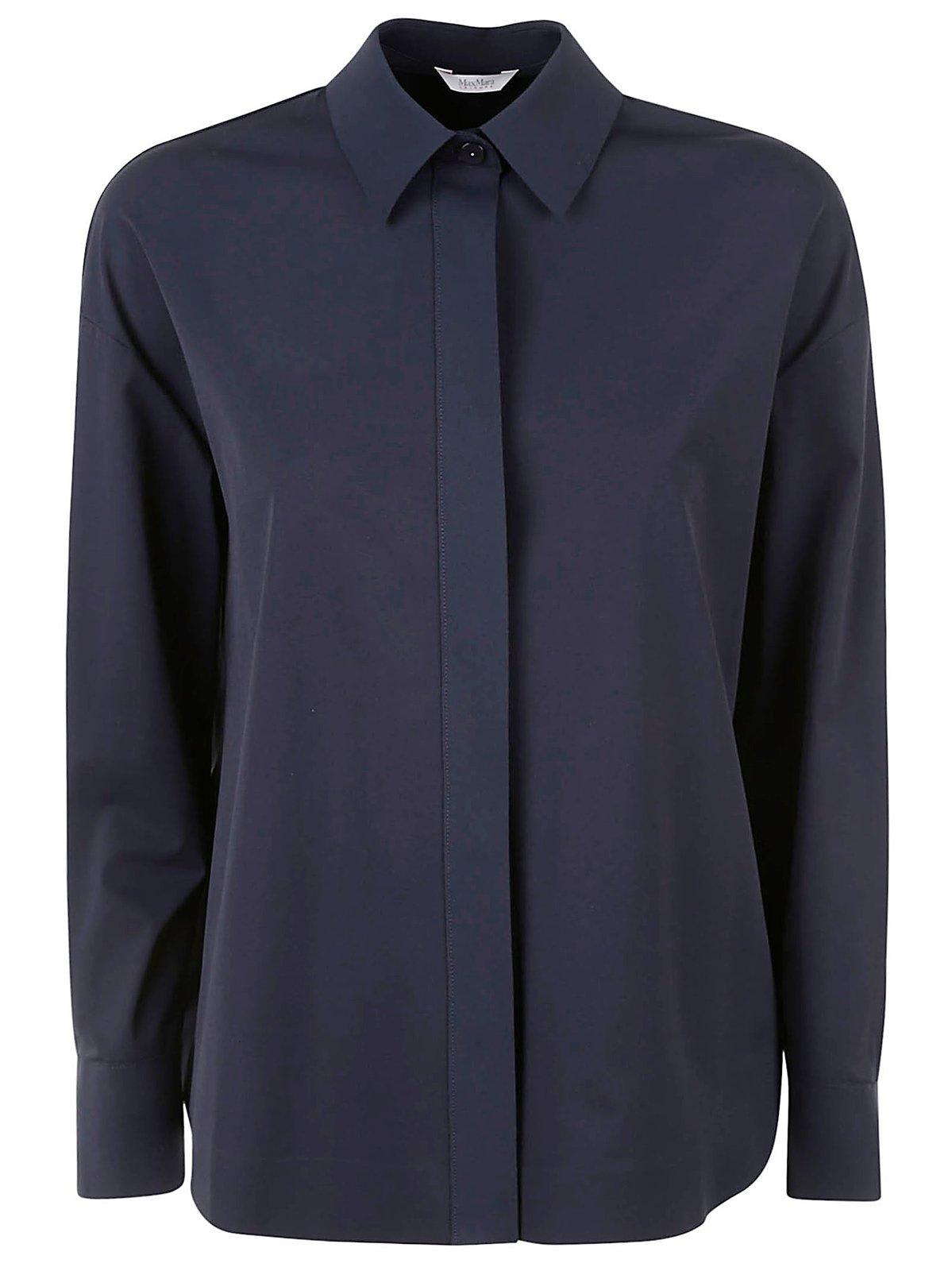 Shop Max Mara Buttoned Long-sleeved Shirt In Blu