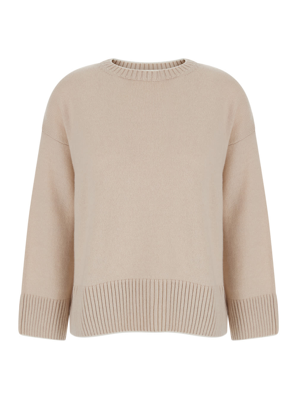 White Crewneck Sweater With Dropped Shoudlers In Cashmere Woman