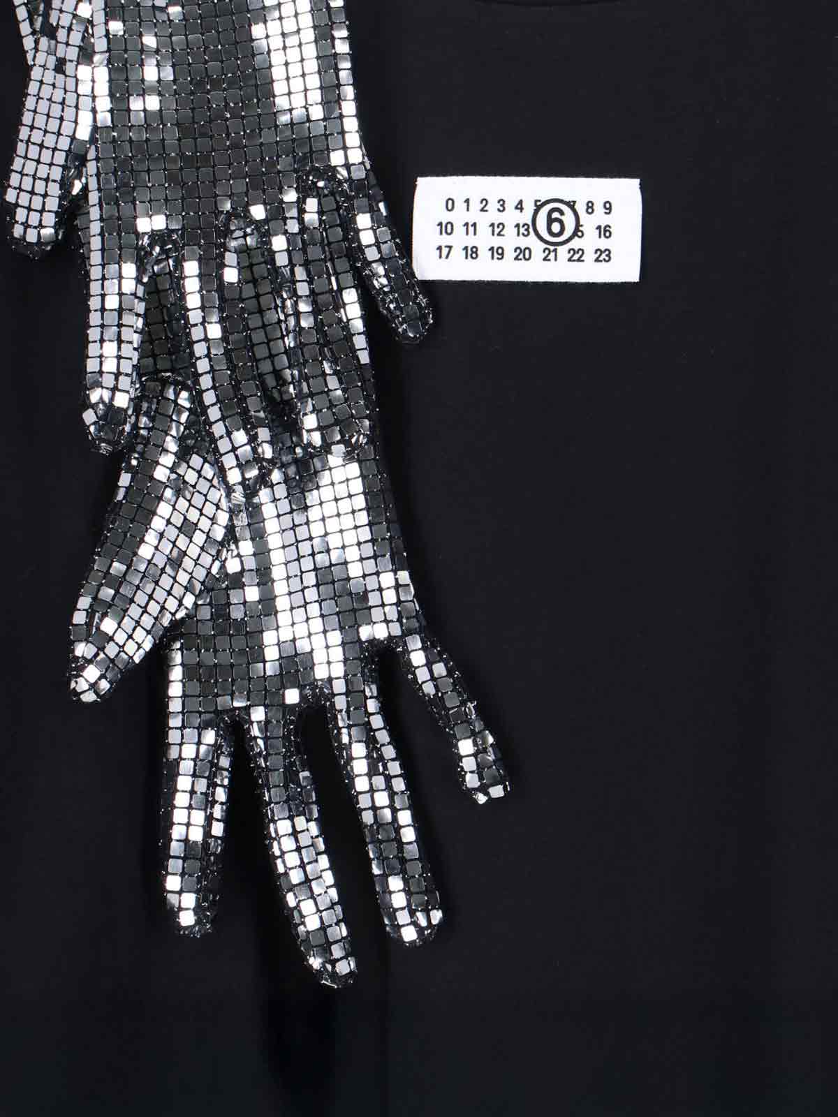 Mm6 Maison Margiela Black Cotton T-shirt With Gloves In Black