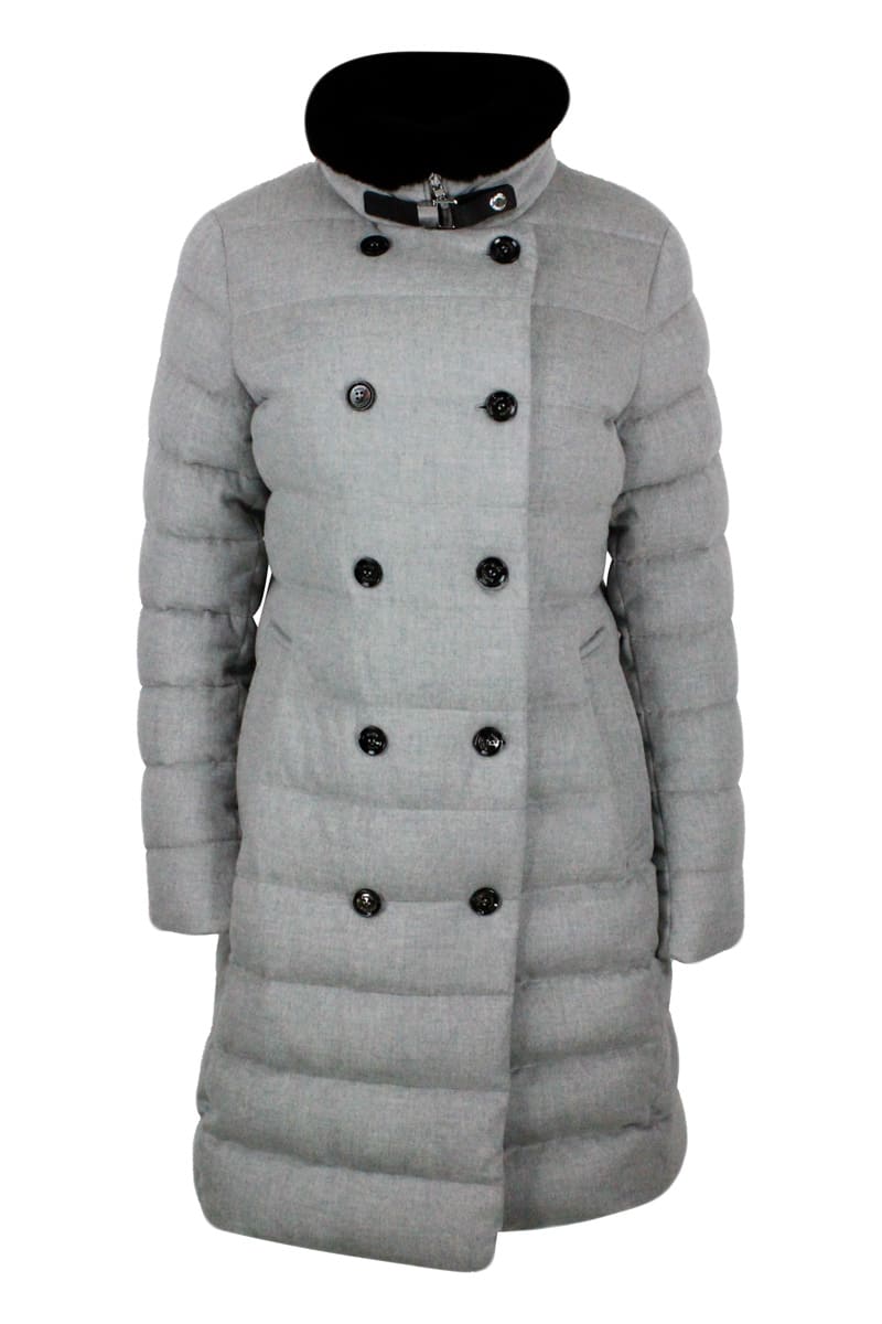 Shop Moorer Double-breasted Down Coat Made Of Wool And Cashmere Padded With Soft Goose Down. In Grey