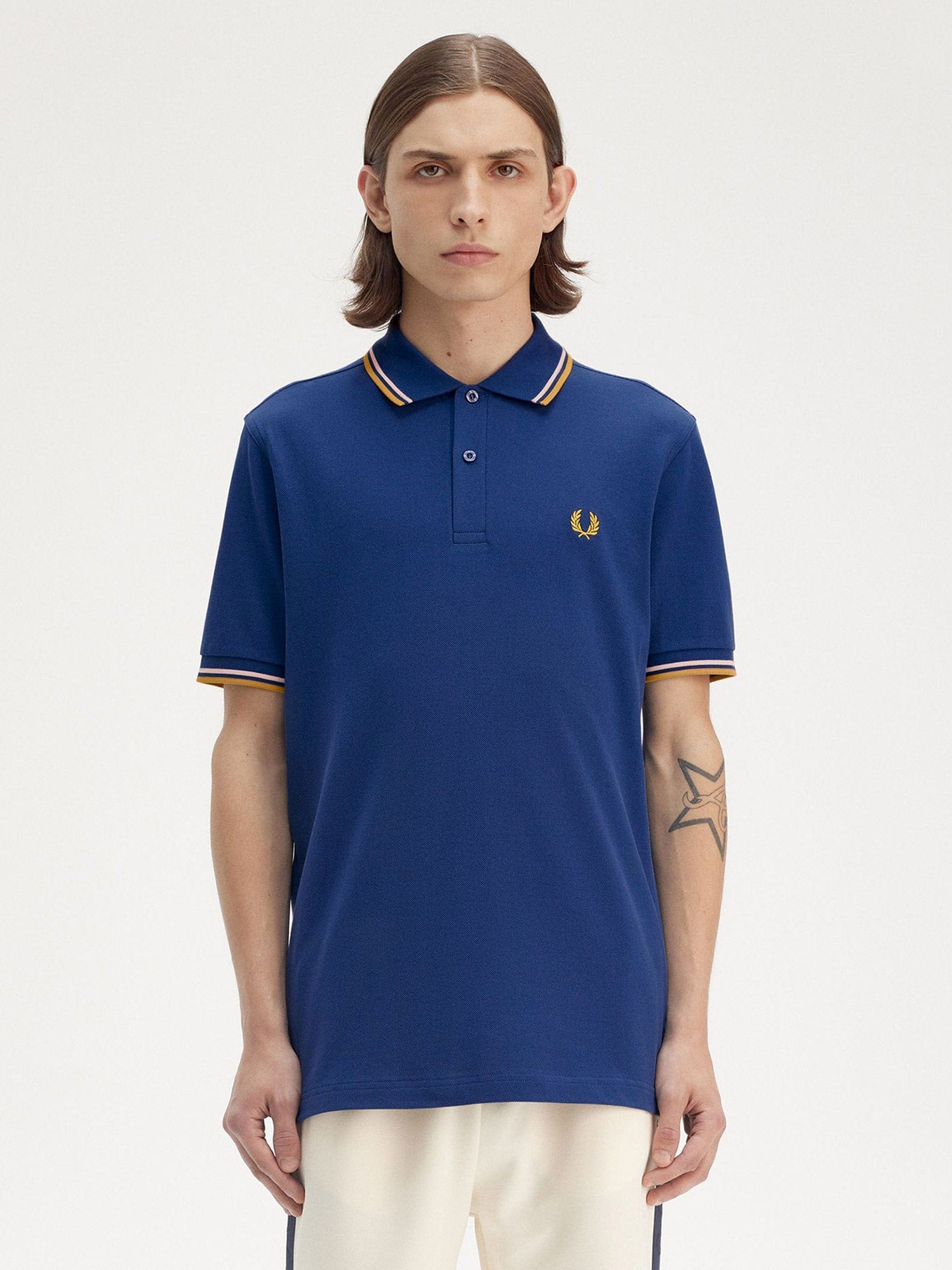 Fred Perry Cotton Pique Polo Shirt With Double Stripe In Blue