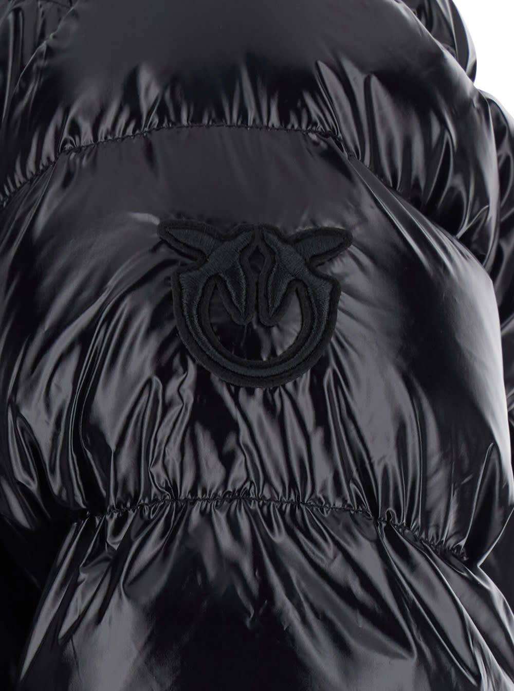 Pinko Oversized Black Puffy Coat With Glossy Finish And Hood In Black