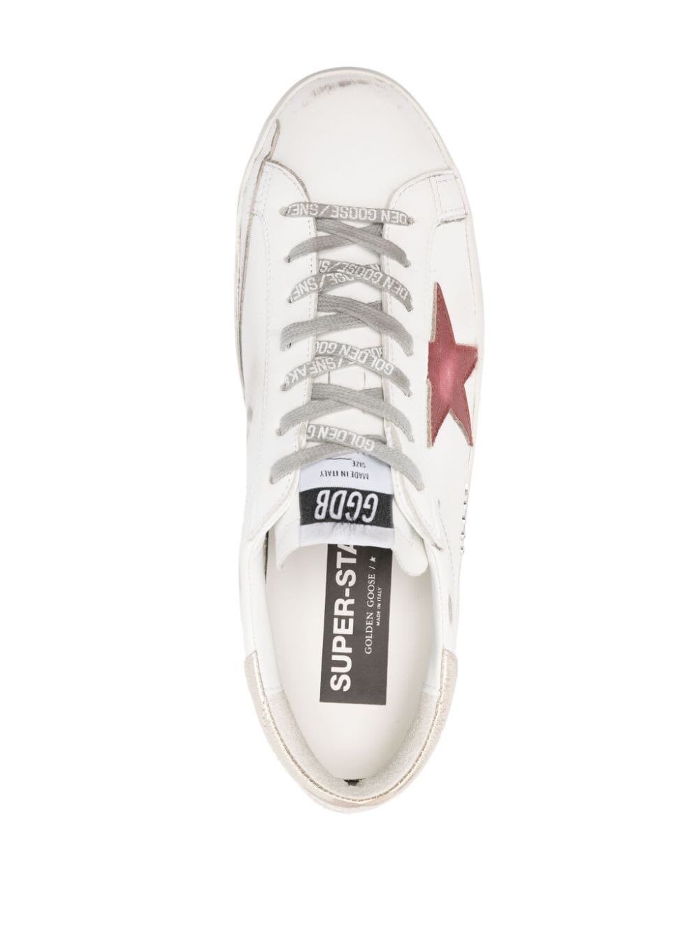 Shop Golden Goose Super Star Leather Upper And Star Laminated Heel Suede Spur With Metal Lettering In White Red Platinum Ice