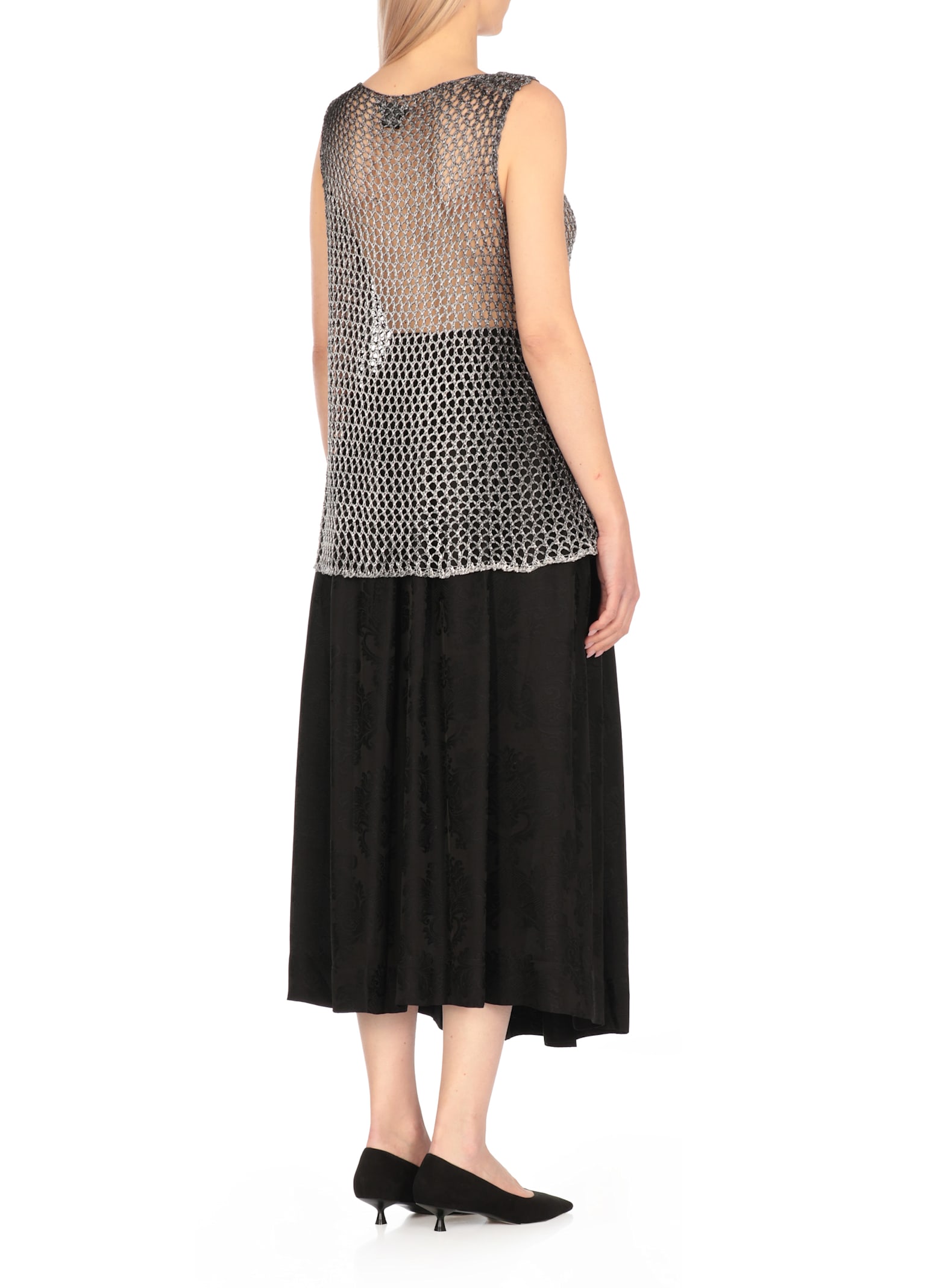 Avant Toi All-over Net Pattern Grey Viscose Top In Black