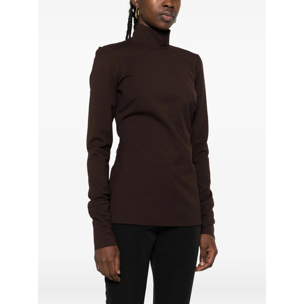 The Latest High-neck Long-sleeve Blouse In Brown