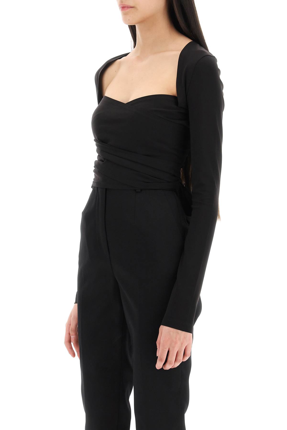 Dolce & Gabbana Stretch Jersey Punto Milano Wrap Top In Black