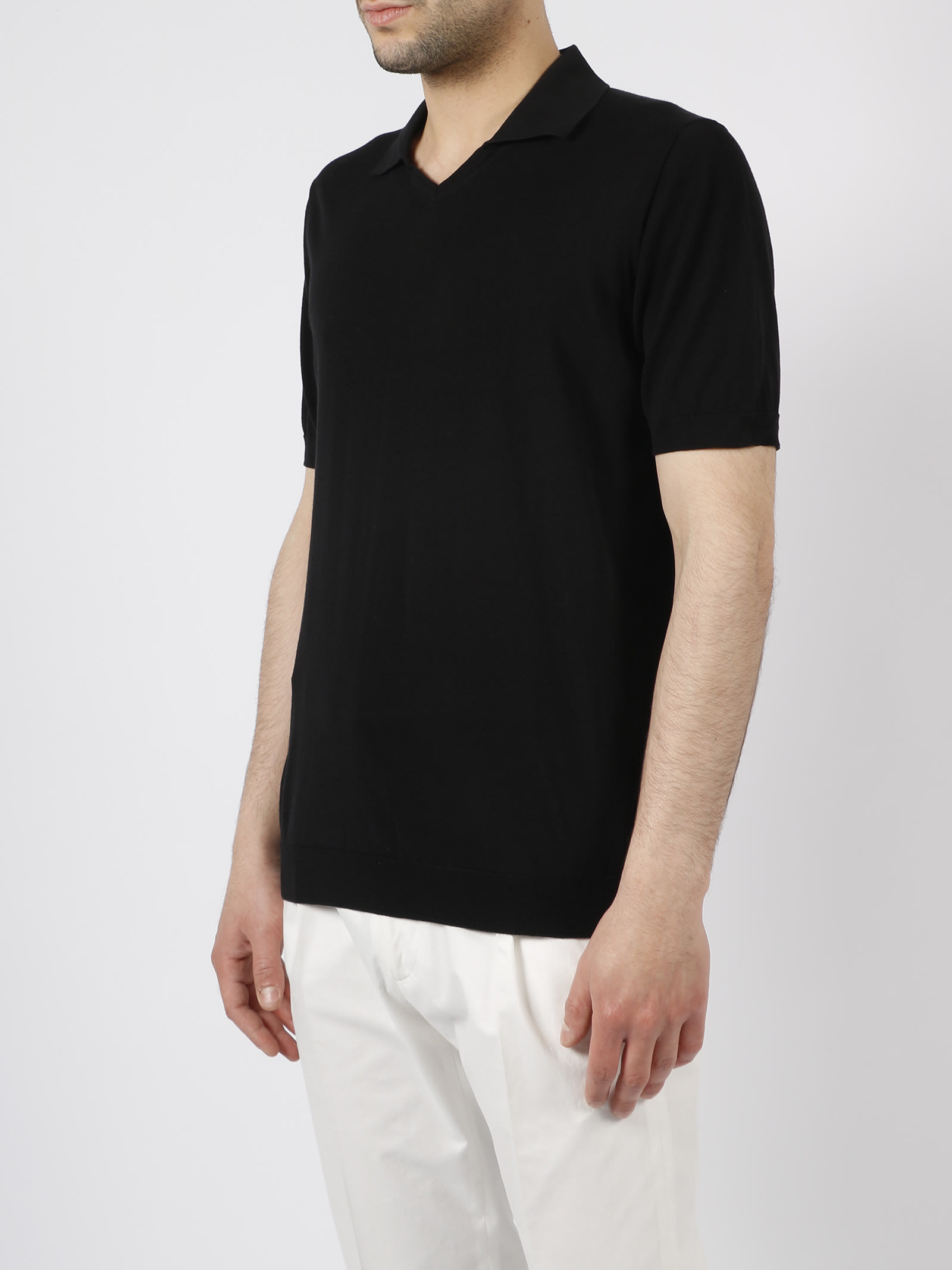 Shop Drumohr Buttonless Cotton Polo Shirt In Black