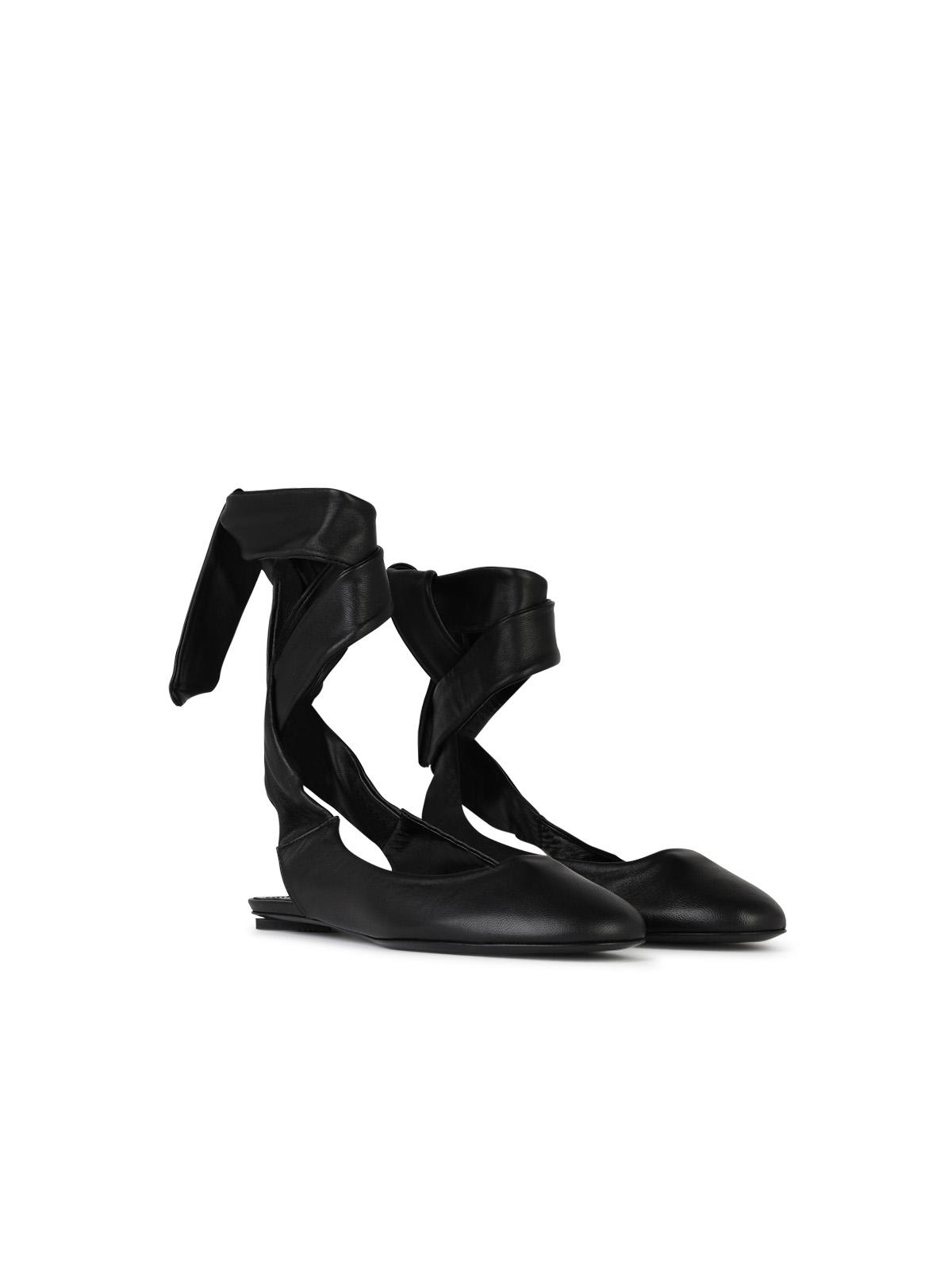 Shop Attico Cloe Black Leather Ballet Flats