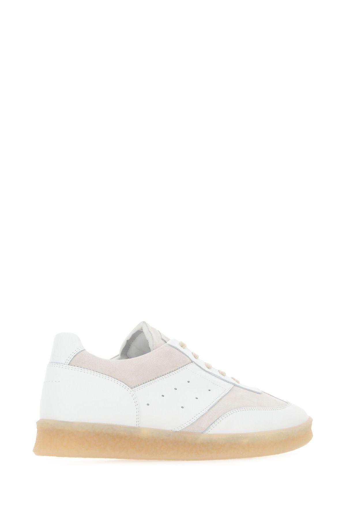 Shop Mm6 Maison Margiela Two-tone Leather And Suede Sneakers In White/silver Birch