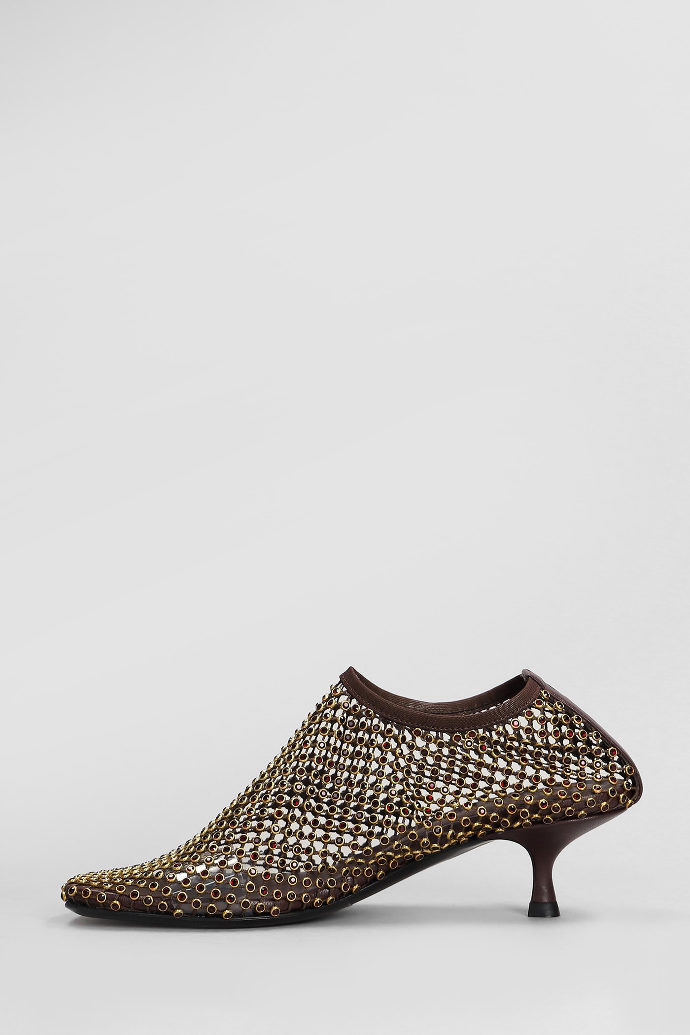 Christopher Esber Minette Crystal Micr Low Heels Ankle Boots In Brown Nylon In Brown
