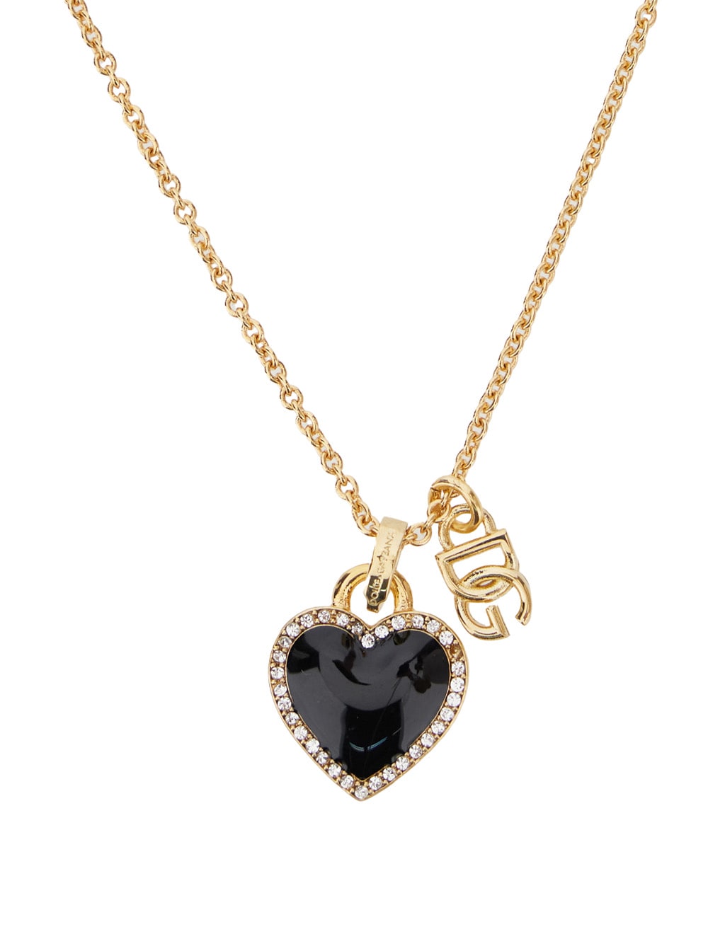 Dolce & Gabbana Women Gold Colored Necklace With Logo Pendant And Heart Pendant In Brass Woman In Gold