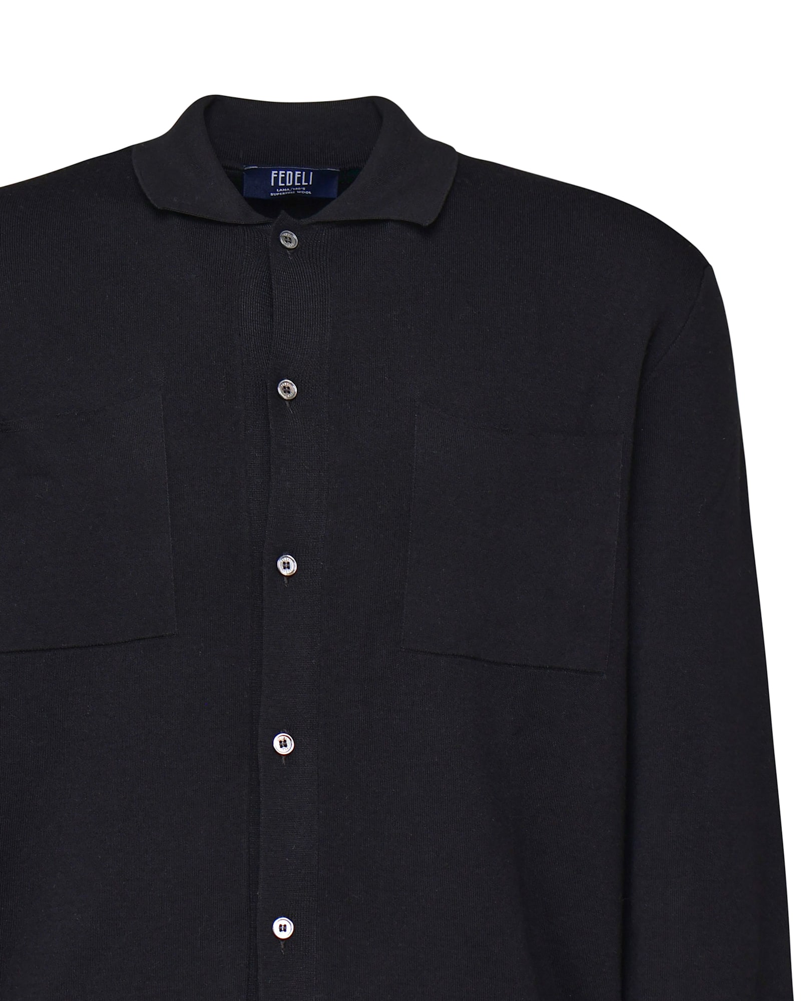 Shop Fedeli Virgin Wool Cardigan Shirt In Black