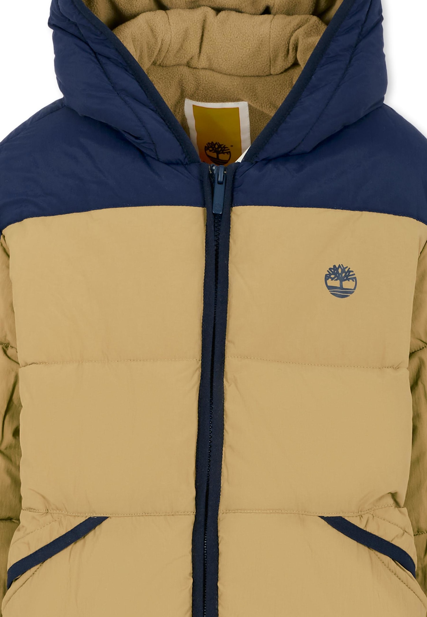 Timberland Beige Down Jacket For Boy With Logo In Brown