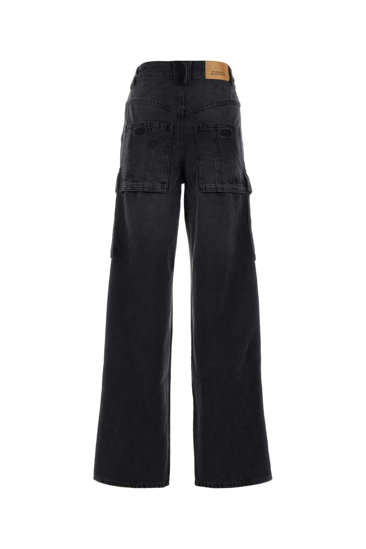 Marant Etoile Black Denim Heilani Wide-leg Jeans In Fadedblack