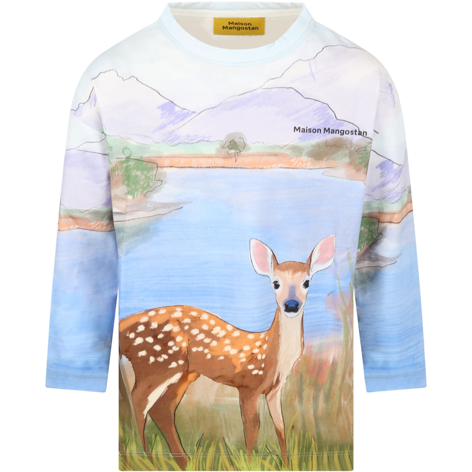 Maison Mangostan Multicolor T-shirt For Kids With Fawn And Black Logo
