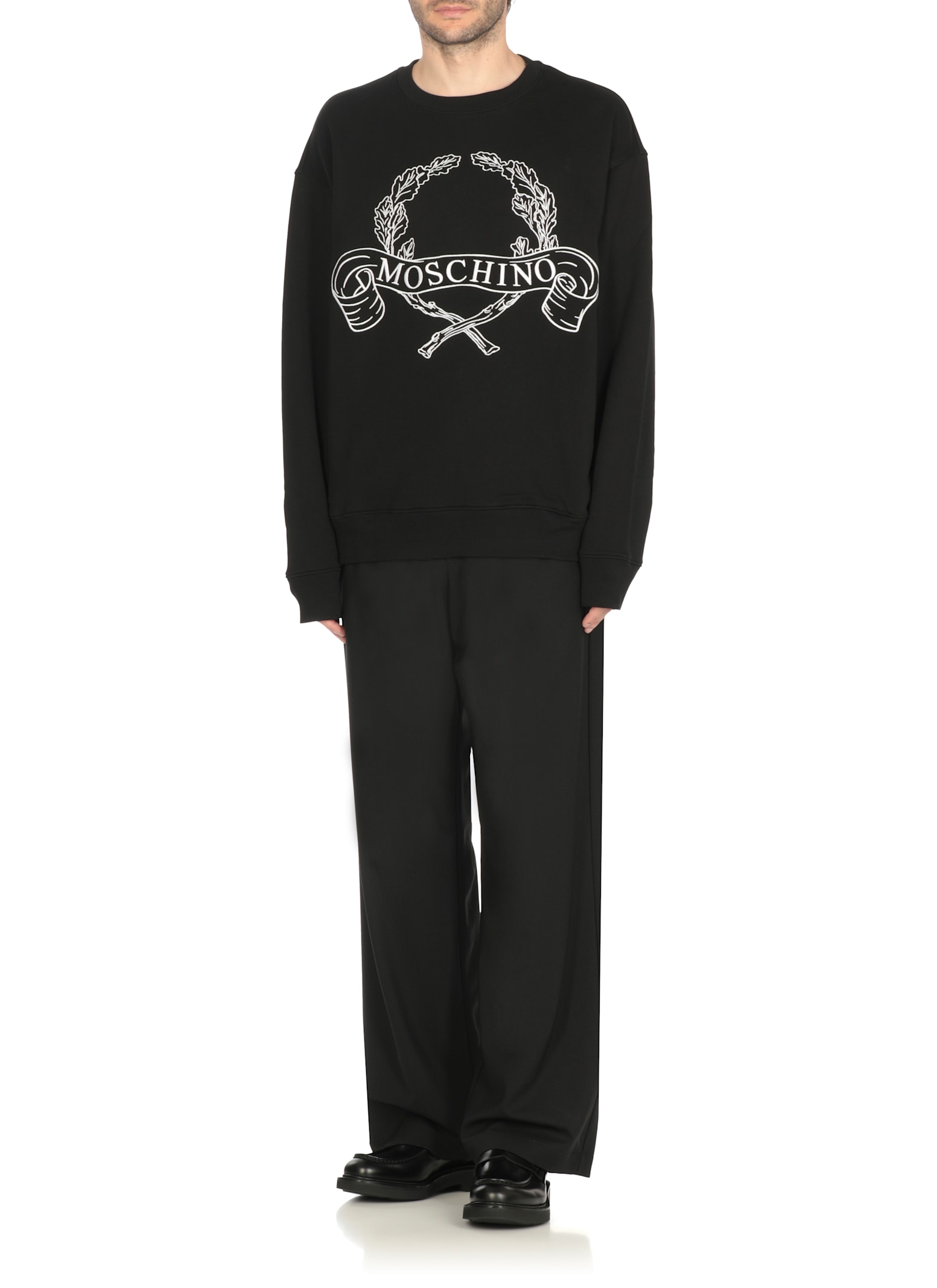 Moschino Sweatshirt With Laurel Crown Logo Embroidery In Black
