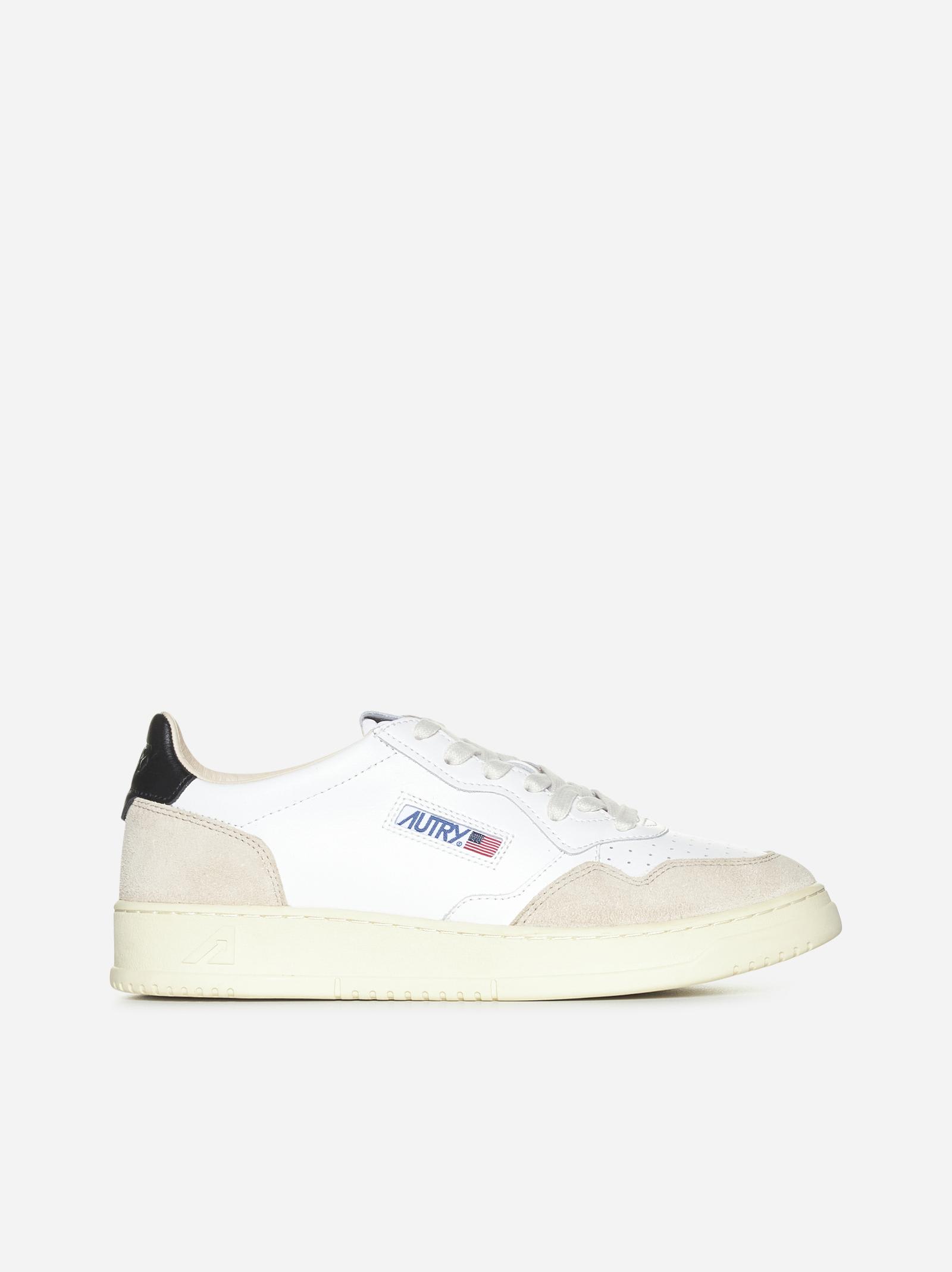 Shop Autry Medalist Leather And Suede Sneakers In Bianco