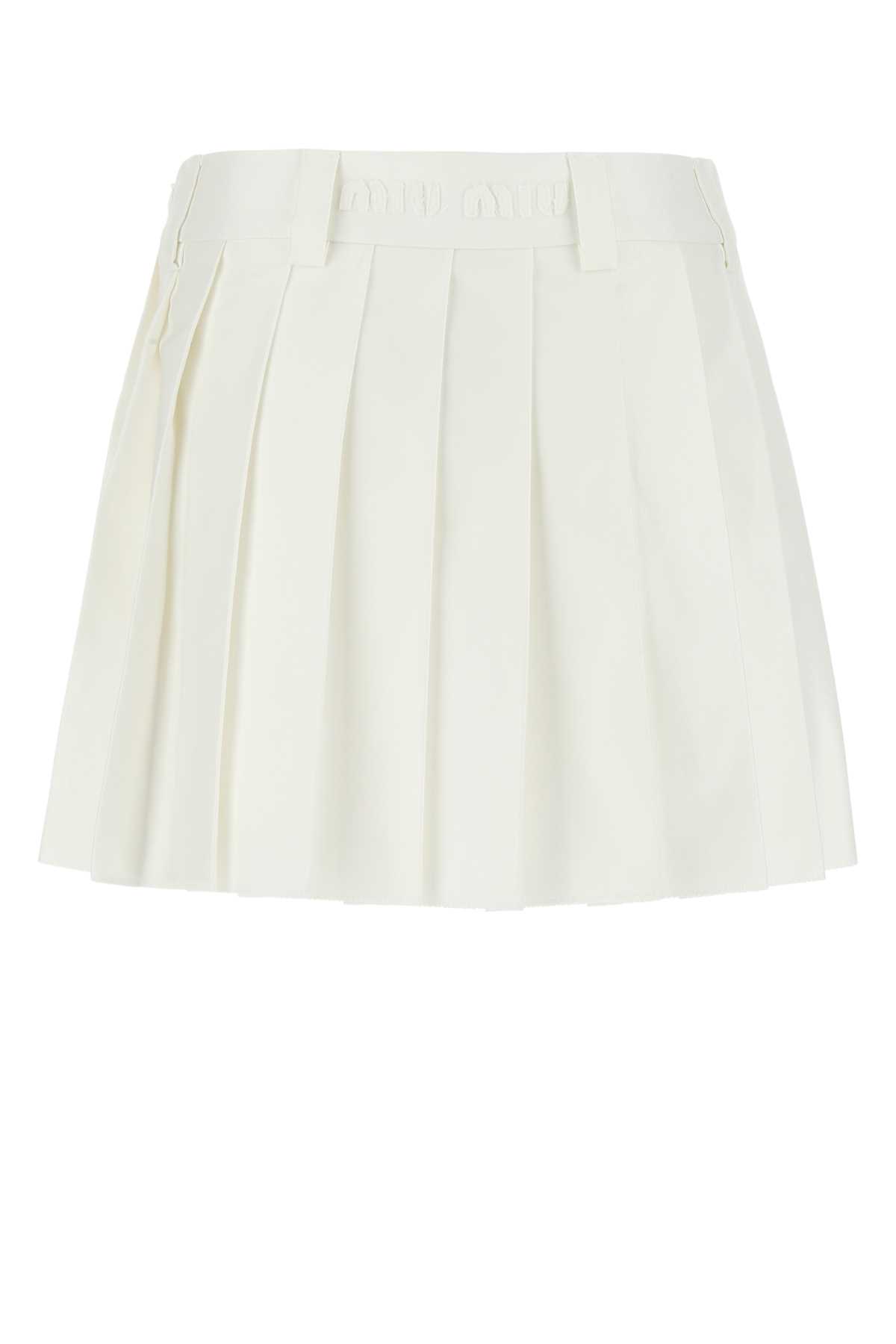 Shop Miu Miu White Cotton Mini Skirt In F0009