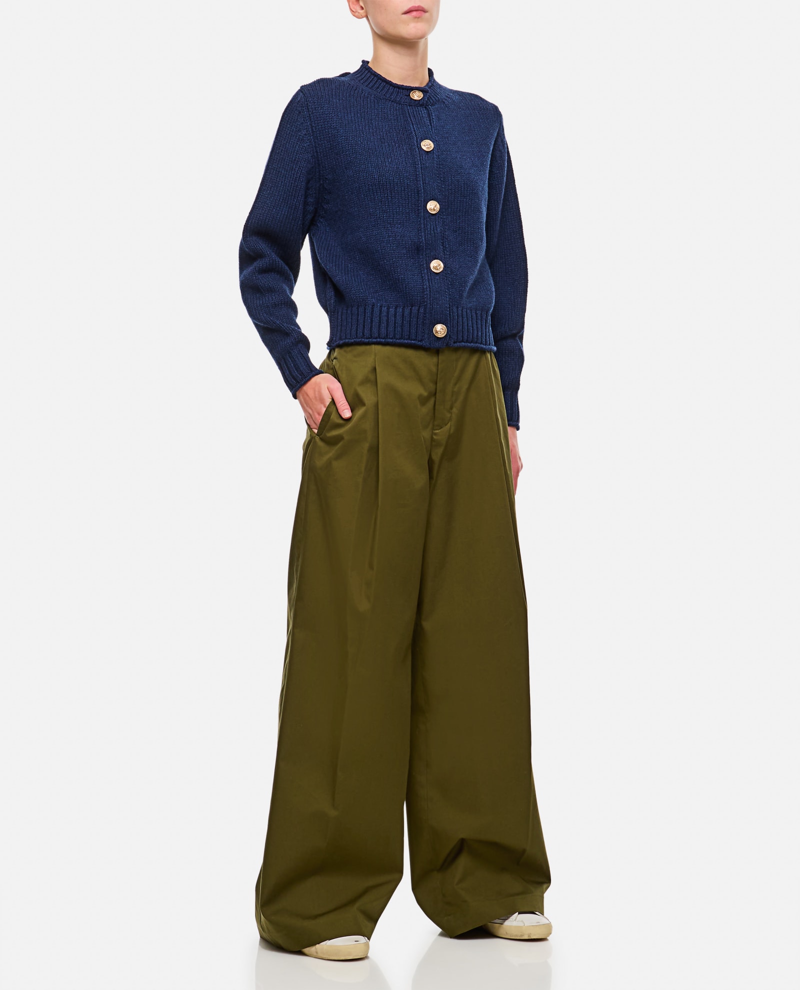 Shop Frame Pleated Wide Leg Pant In Green