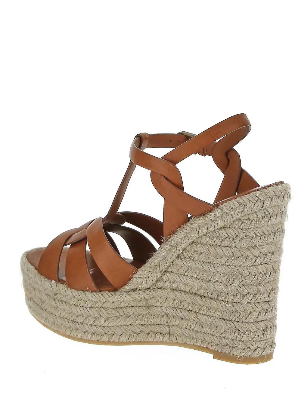 Shop Saint Laurent Tribute Espadrilles Wedge In Marrone