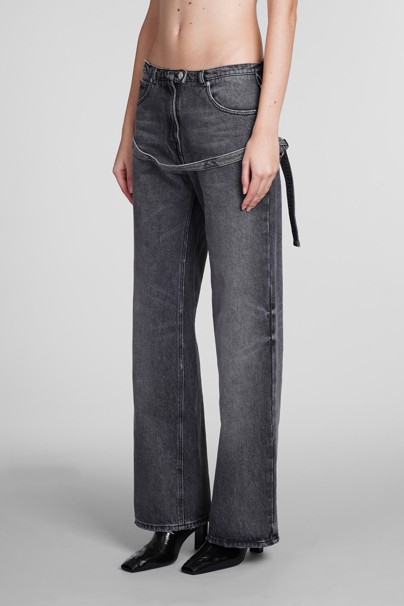 Shop Courrèges Jeans In Grey Cotton In Stonewashed Grey
