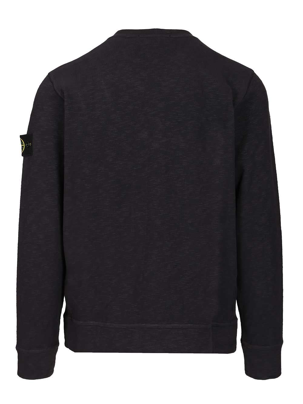 Stone Island Organic Cotton Crew Neck Sweater With English Ribs Knitwear Blue In Black