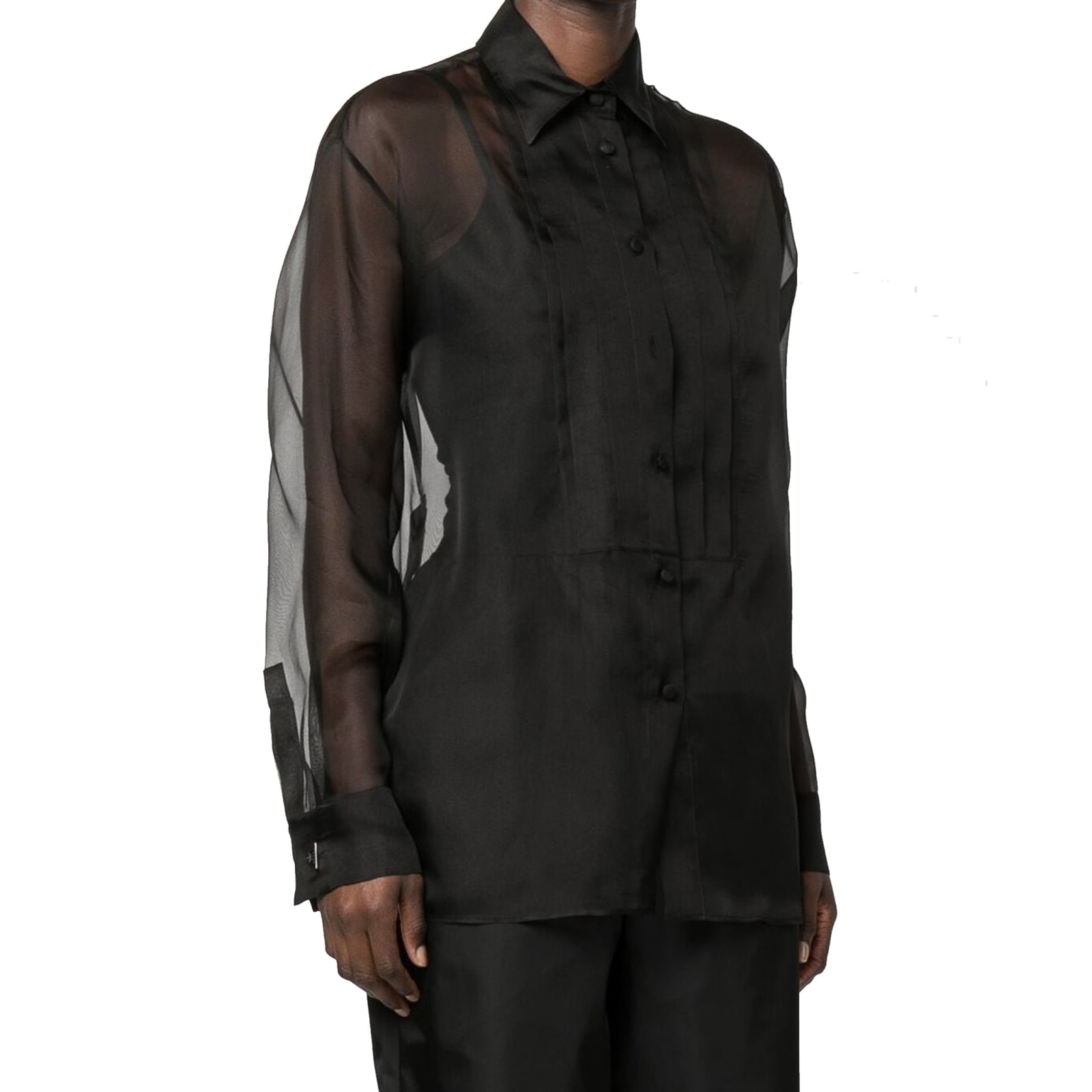 Shop Prada Silk Organza Shirt In Black