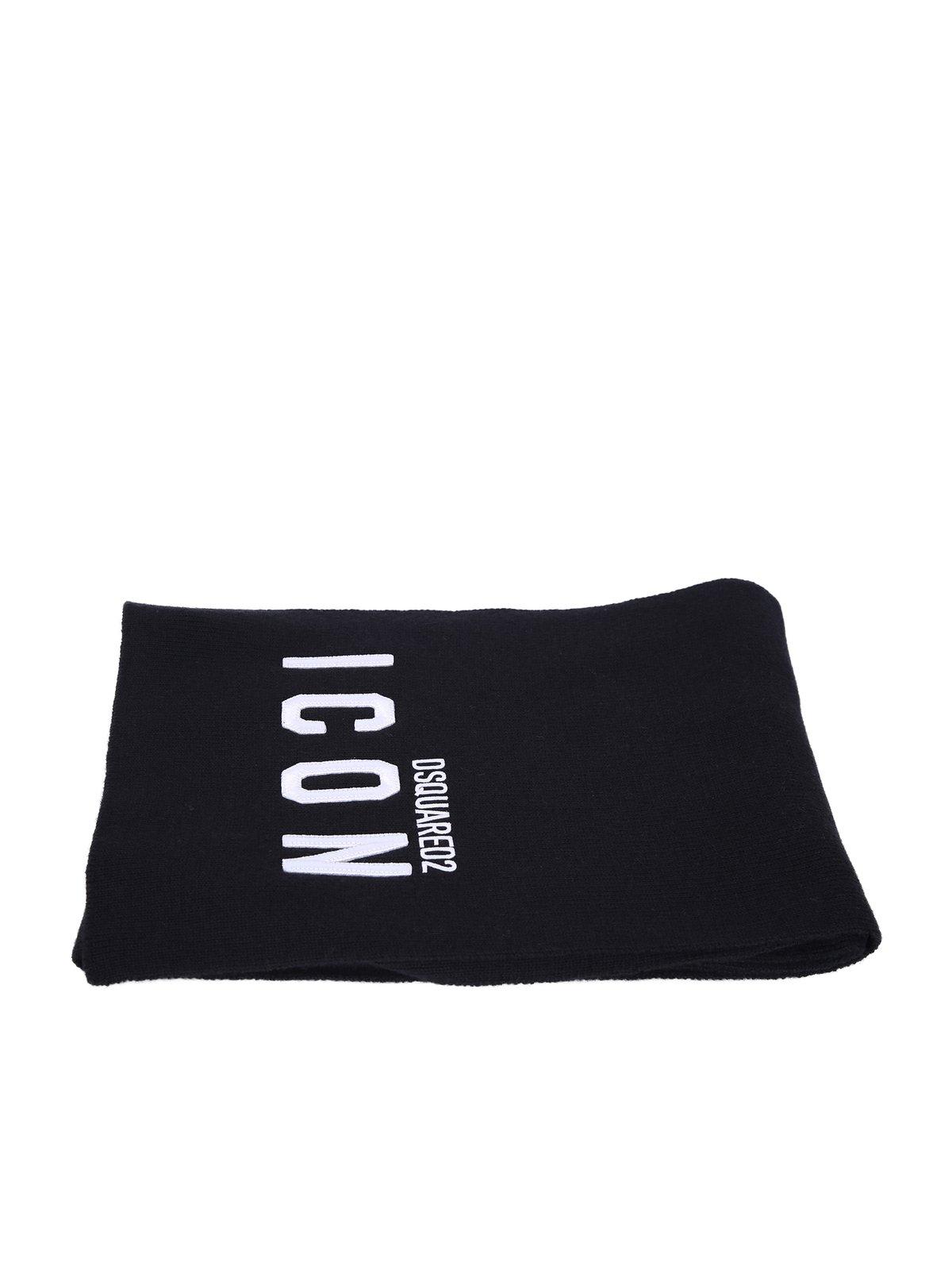 Shop Dsquared2 Logo Embroidered Knitted Scarf In Black