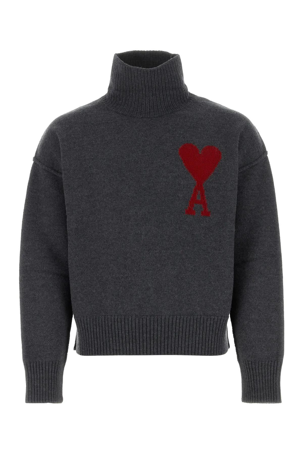 Ami Alexandre Mattiussi Dark Grey Wool Oversize Sweatshirt In Gray
