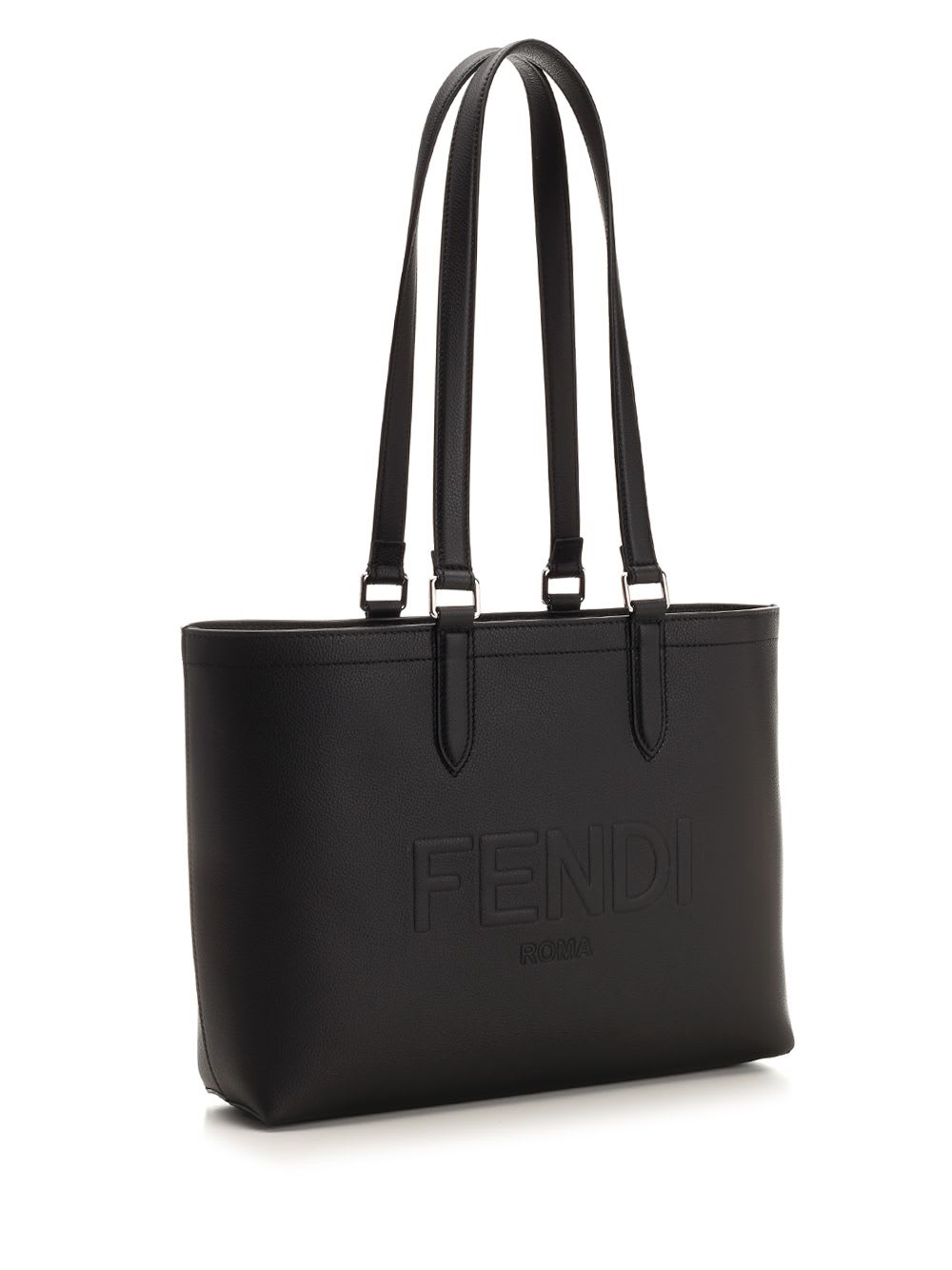 Shop Fendi Roma Leather Shopper In Black