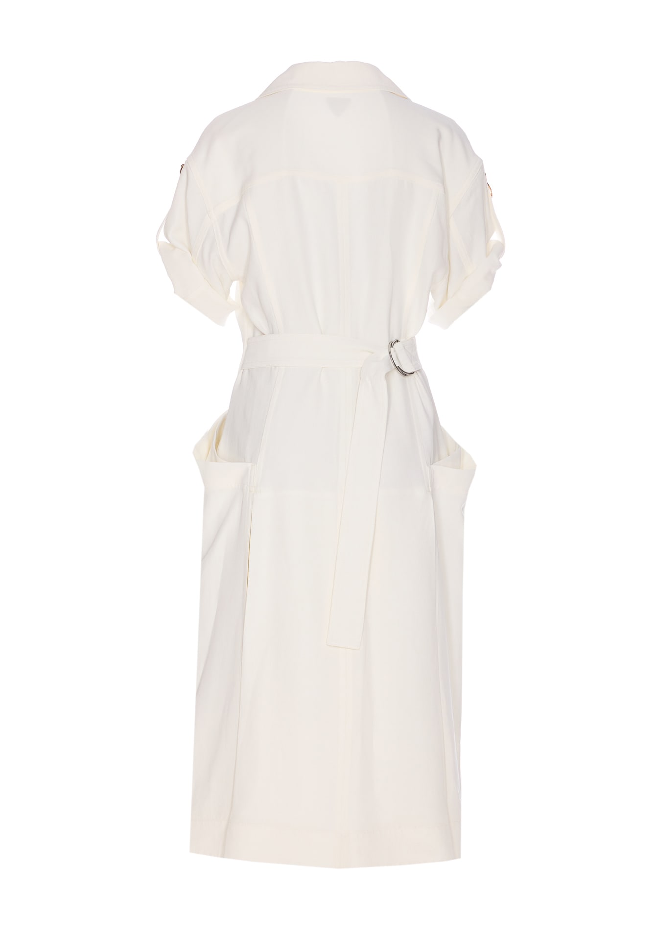 Bottega Veneta Shoulder Detail Belted Waist Embroidered V-neck Dress