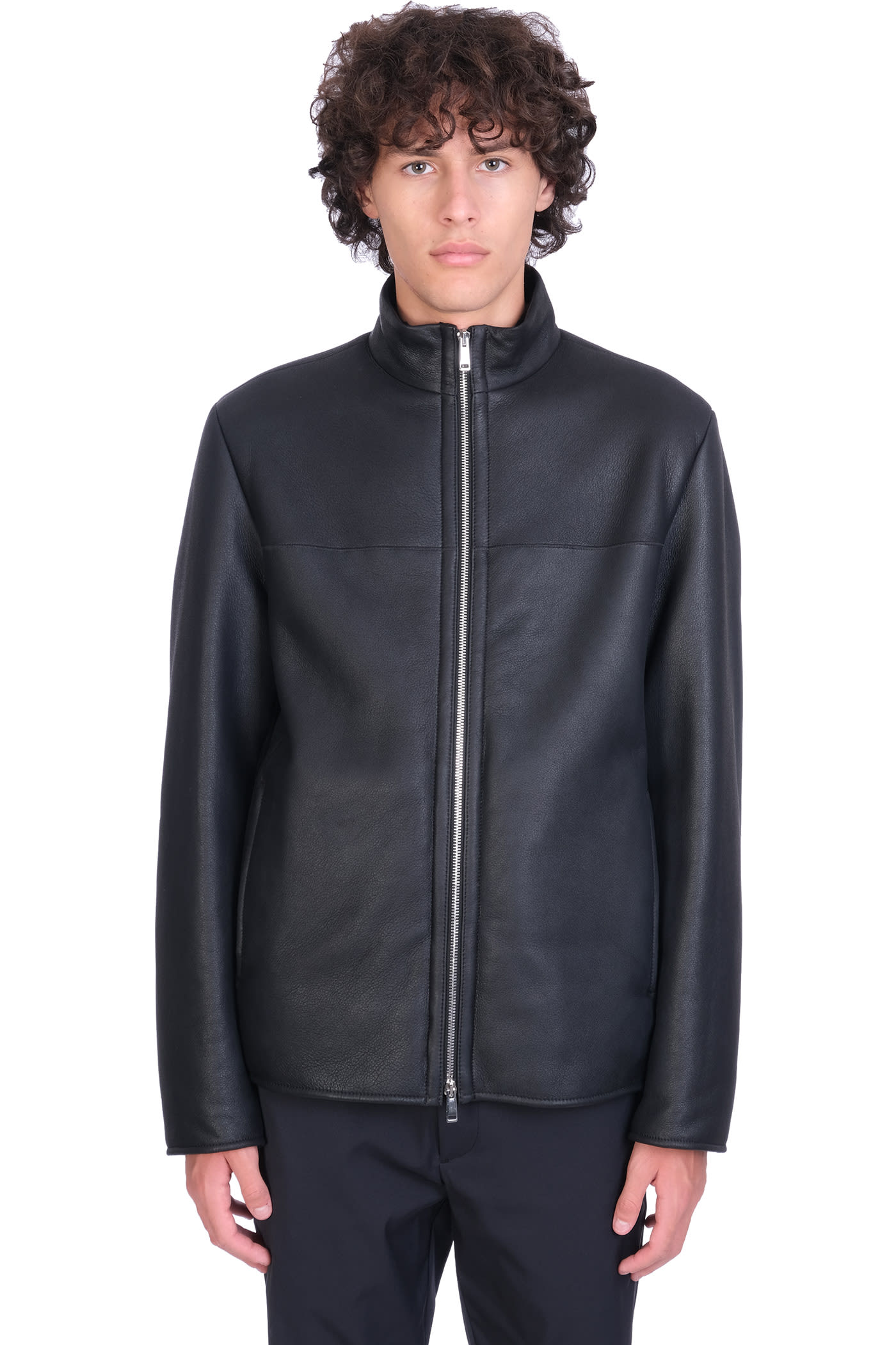 Theory Leather Jacket In Black Leather