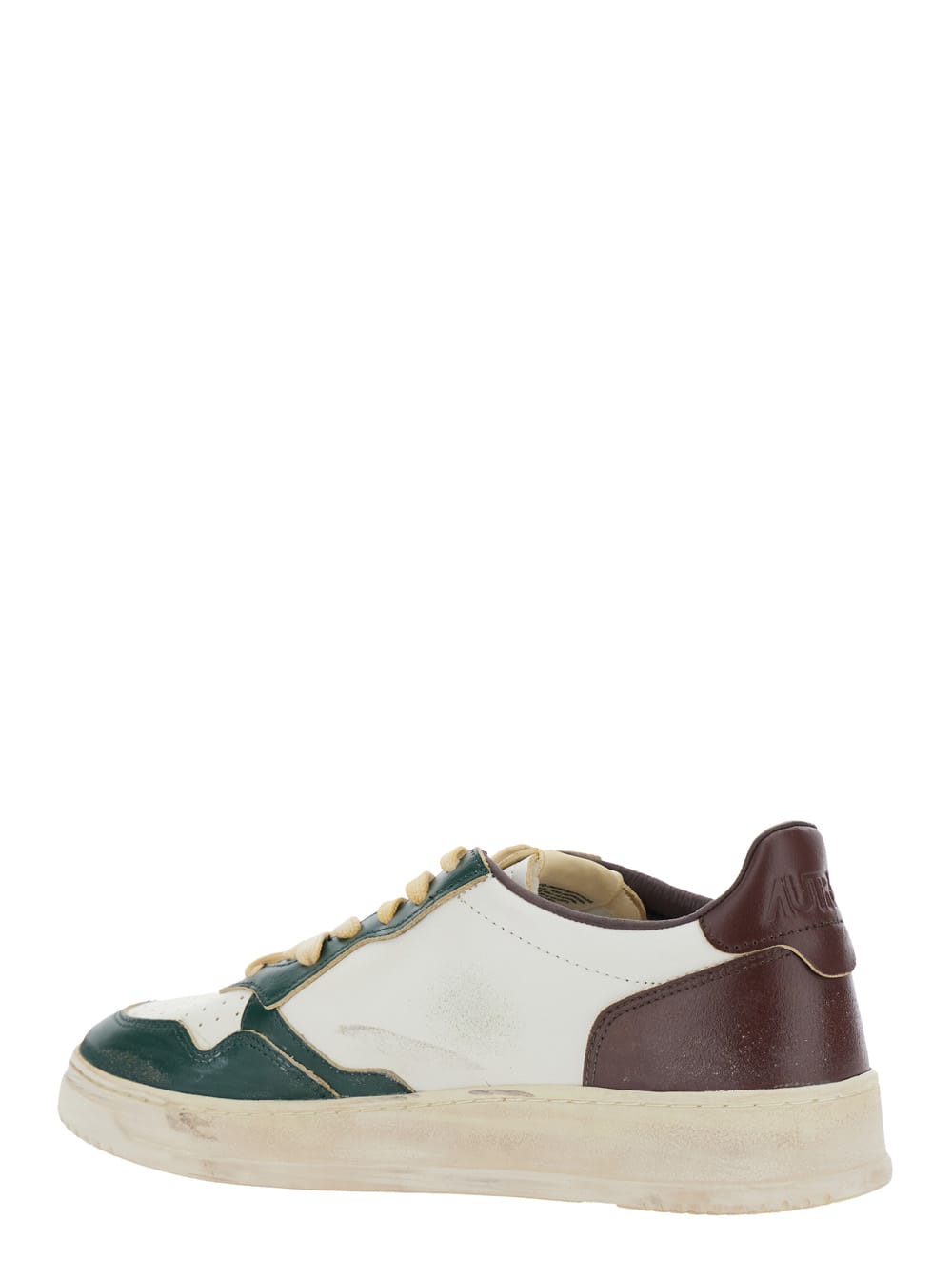 Autry Medalist Low Super Vintage Sneakers In White Pine Grove Leather And Rum Raisin In Animal Print