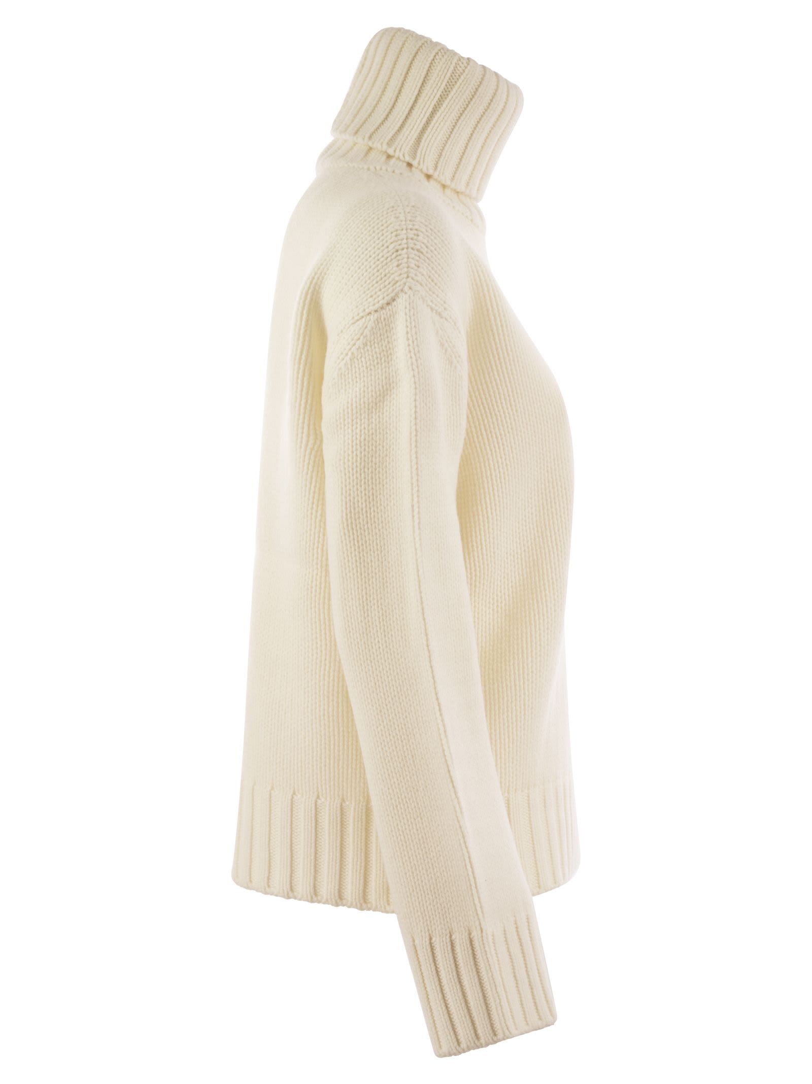 Shop Fabiana Filippi Wool, Silk And Cashmere Blend Turtleneck Sweater In Cream