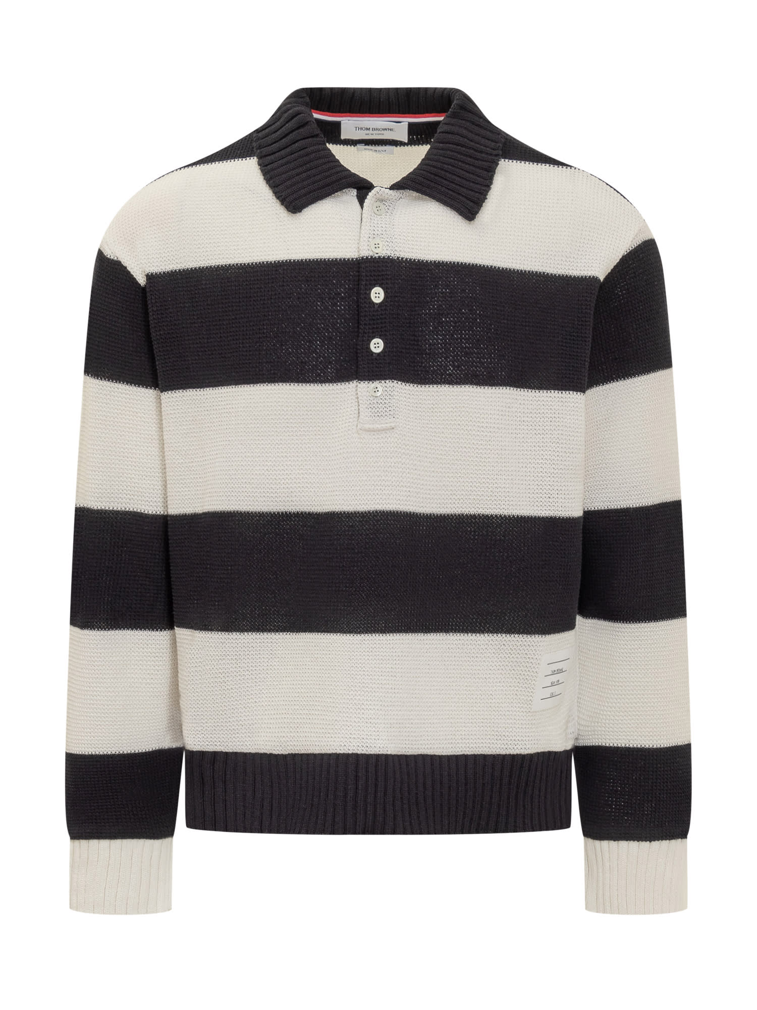 Thom Browne Striped Cotton Polo Sweater In Navy