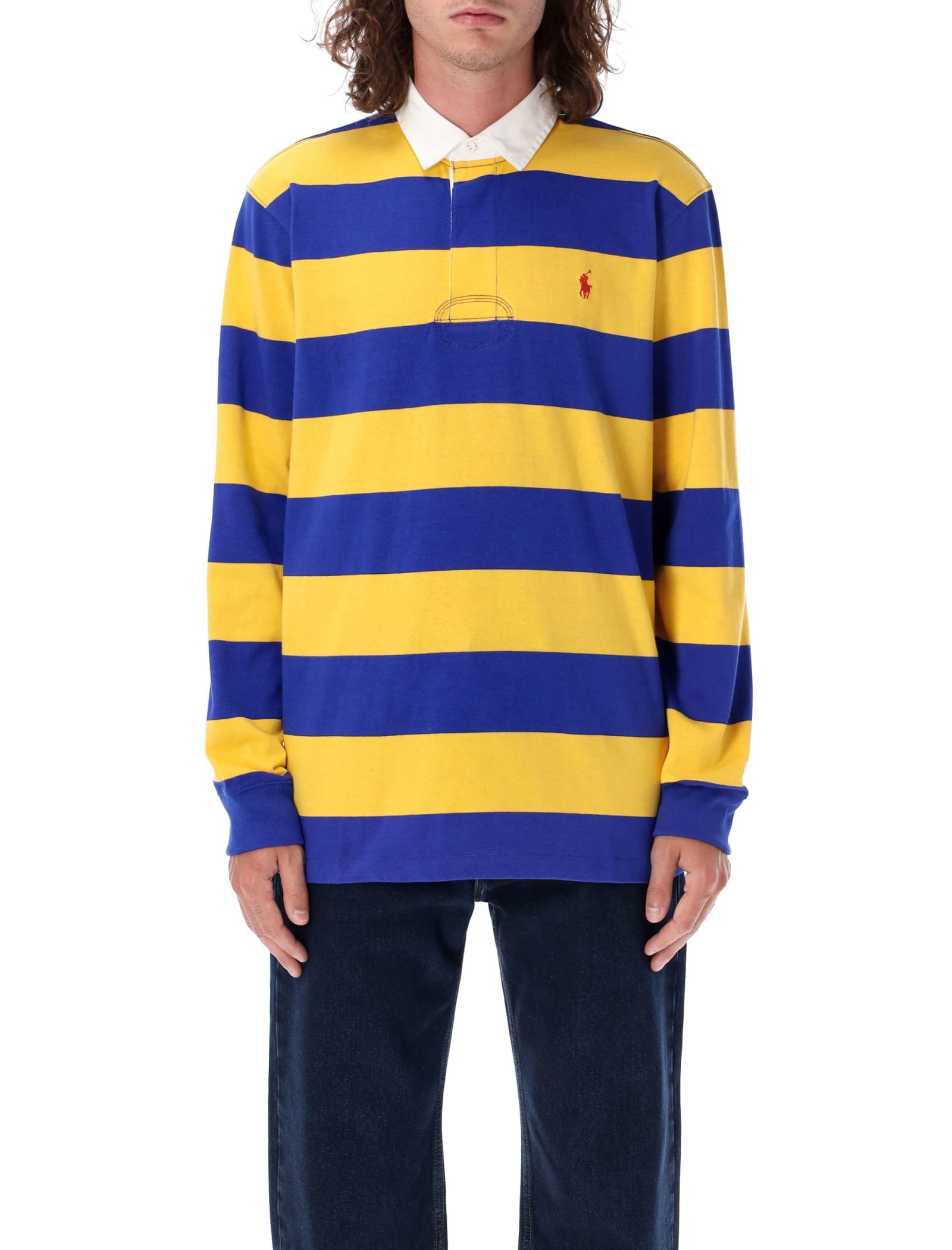 Shop Polo Ralph Lauren Rugby Stripes Polo Shirt In Yellow Royal