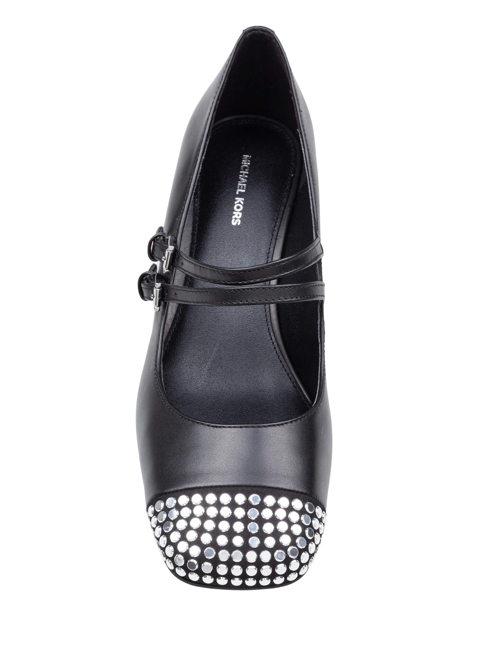 Michael Kors Matilda Toe Cap Mid Pump In Leather With Applied Studs In Black