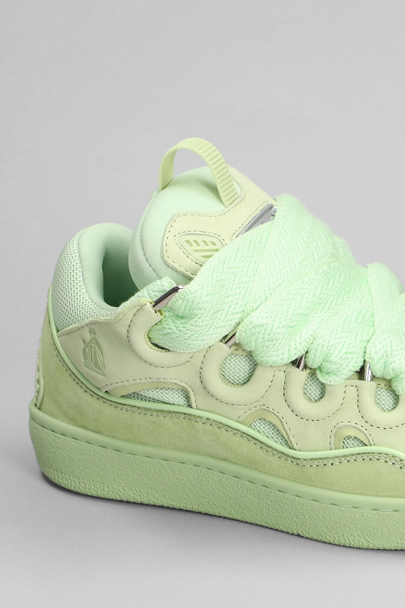 Shop Lanvin Curb Sneakers In Green Suede And Leather