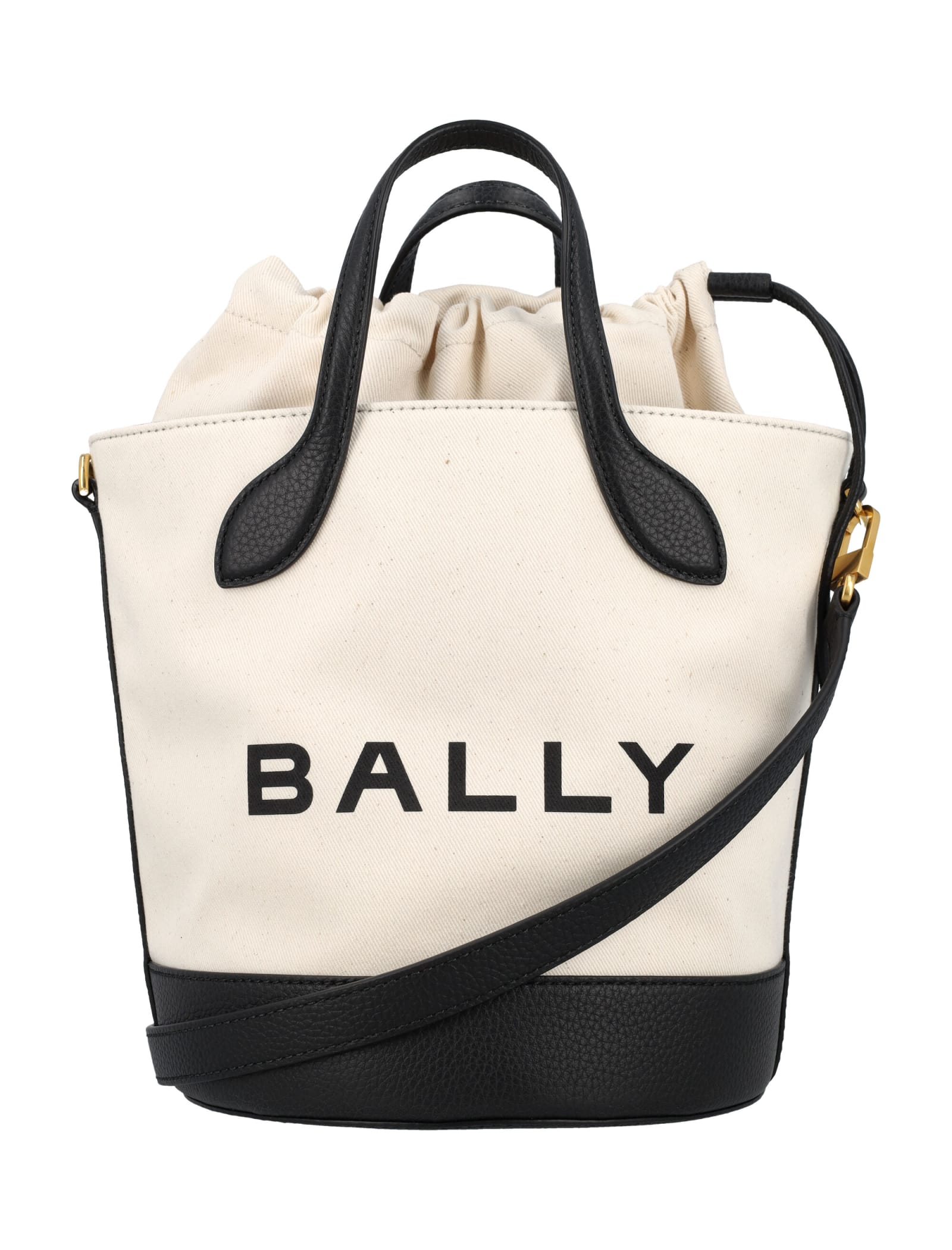 Shop Bally Bar 8 Hours Bucket Bag In Natural/black+gold